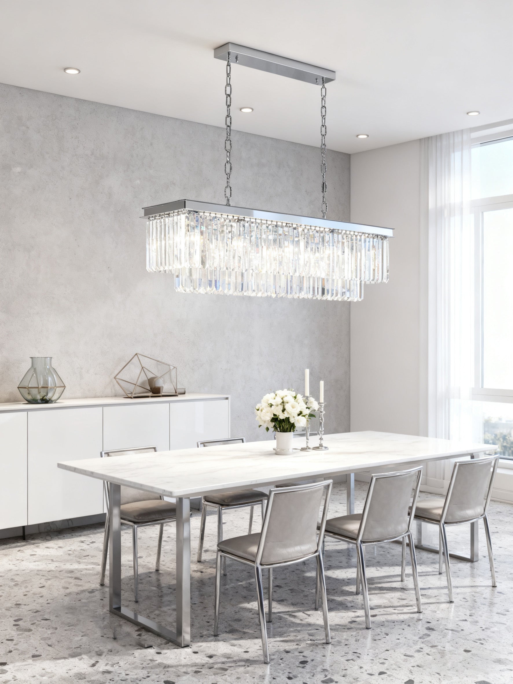 40 Inch Rectangle Chandelier Modern Crystal Chandelier Lighting for Dining Room