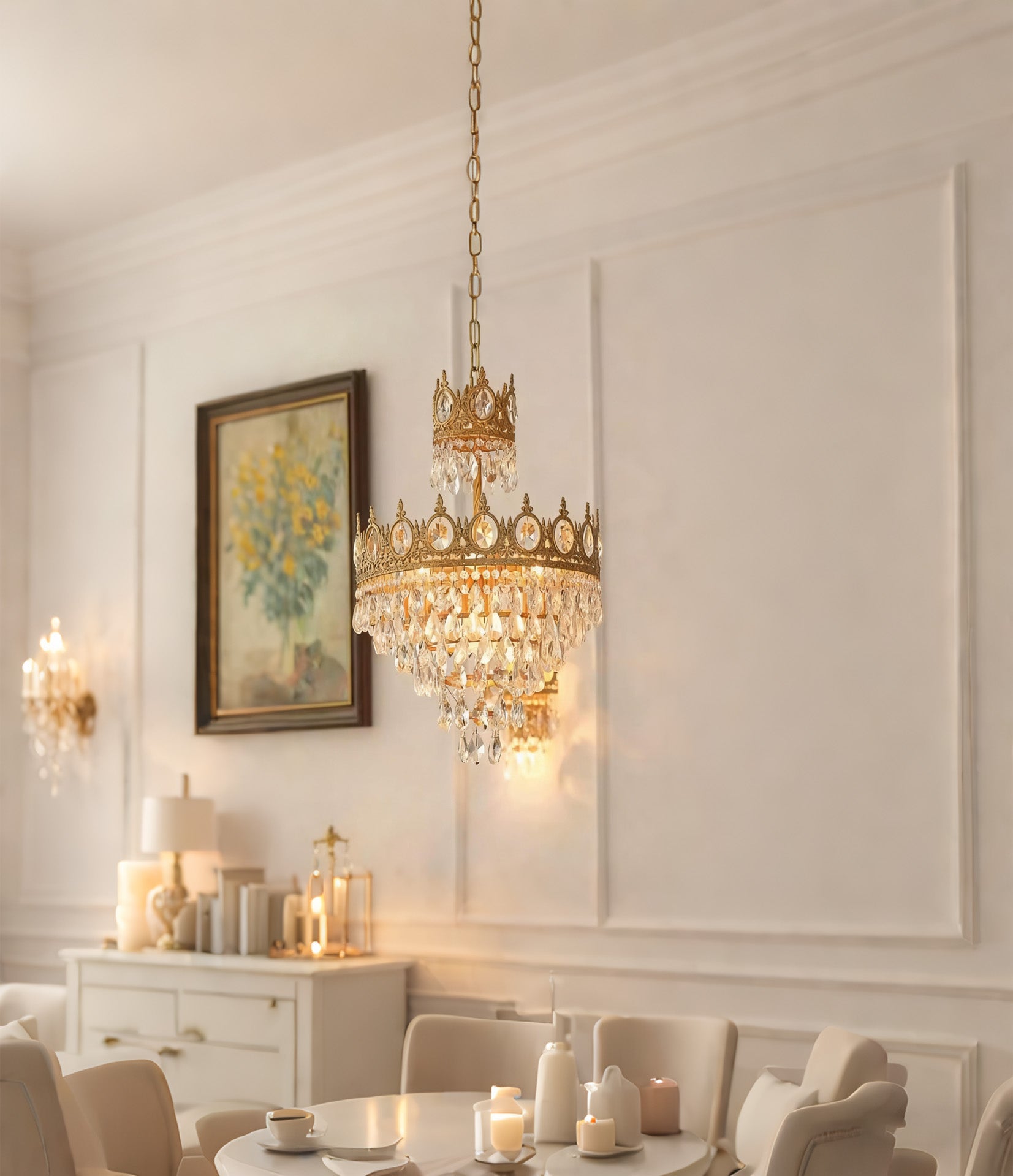 15 Inch Small Crystal Light French Empire Style Brass Crystal Chandelier