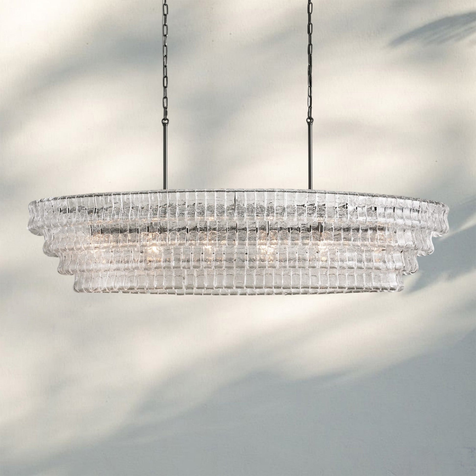 Ghiaccio Glass Oval Chandelier 54''65'' - Matte BlackClear65"-Kavker