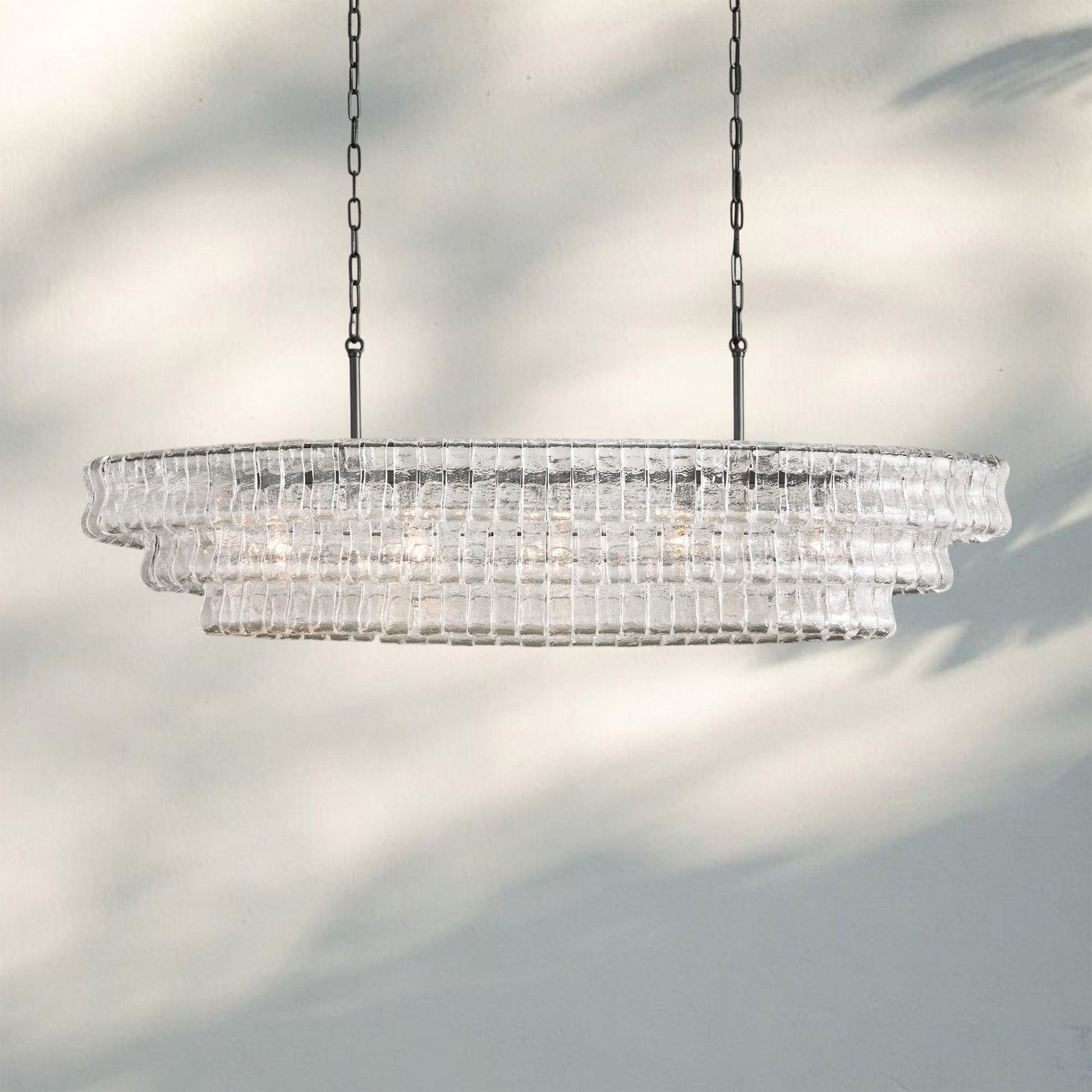 Ghiaccio Glass Oval Chandelier 54''65'' - Lacquered Burnished BrassClear54"-Kavker