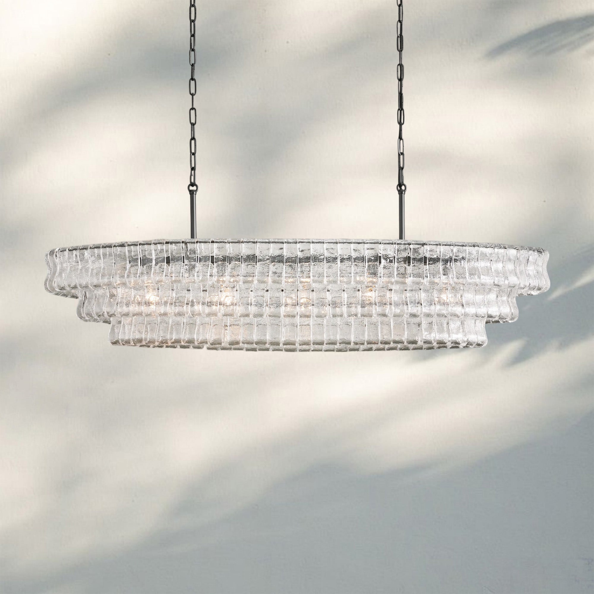 Ghiaccio Glass Oval Chandelier 54''65'' - Lacquered Burnished BrassClear54"-Kavker