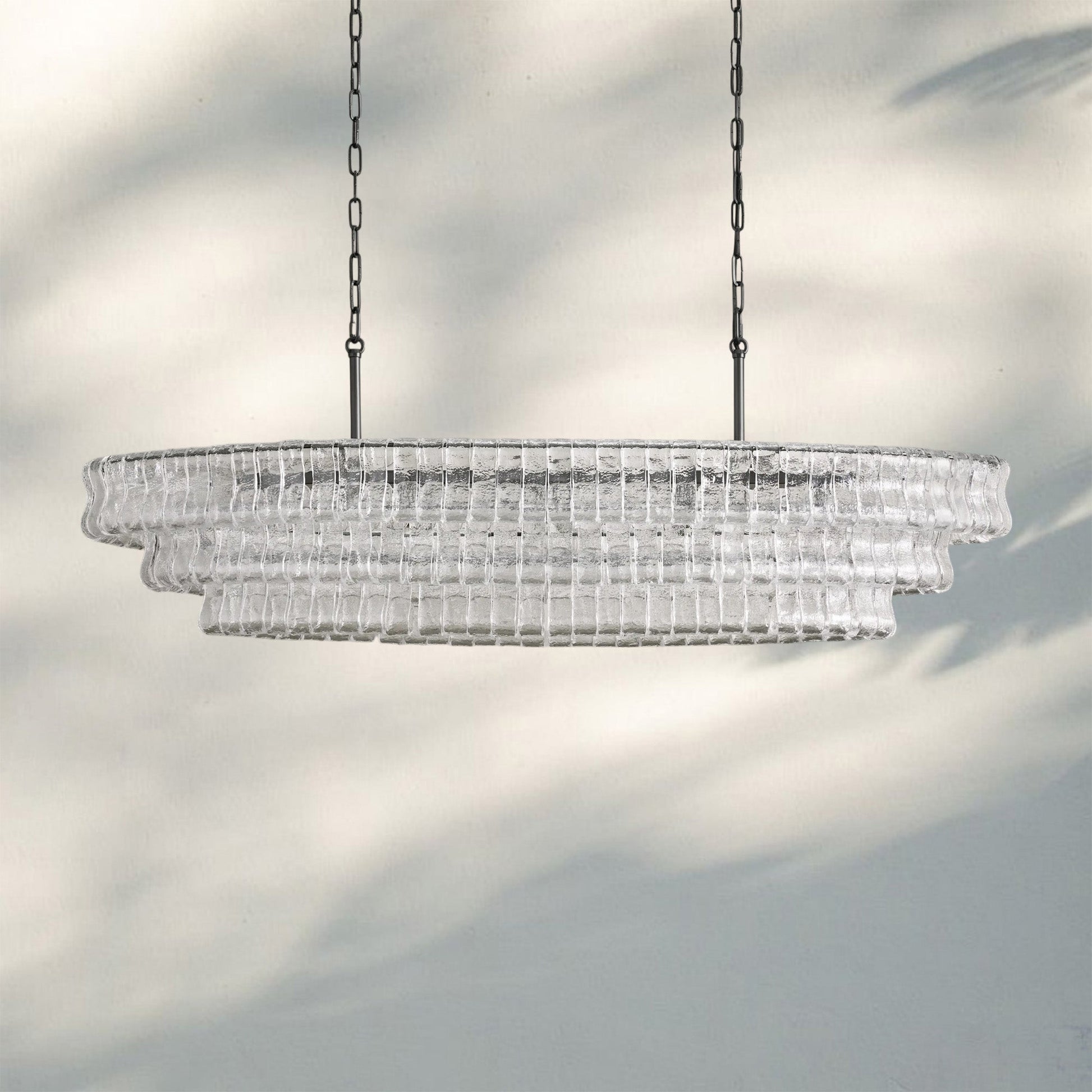 Ghiaccio Glass Oval Chandelier 54''65'' - Matte BlackClear54"-Kavker