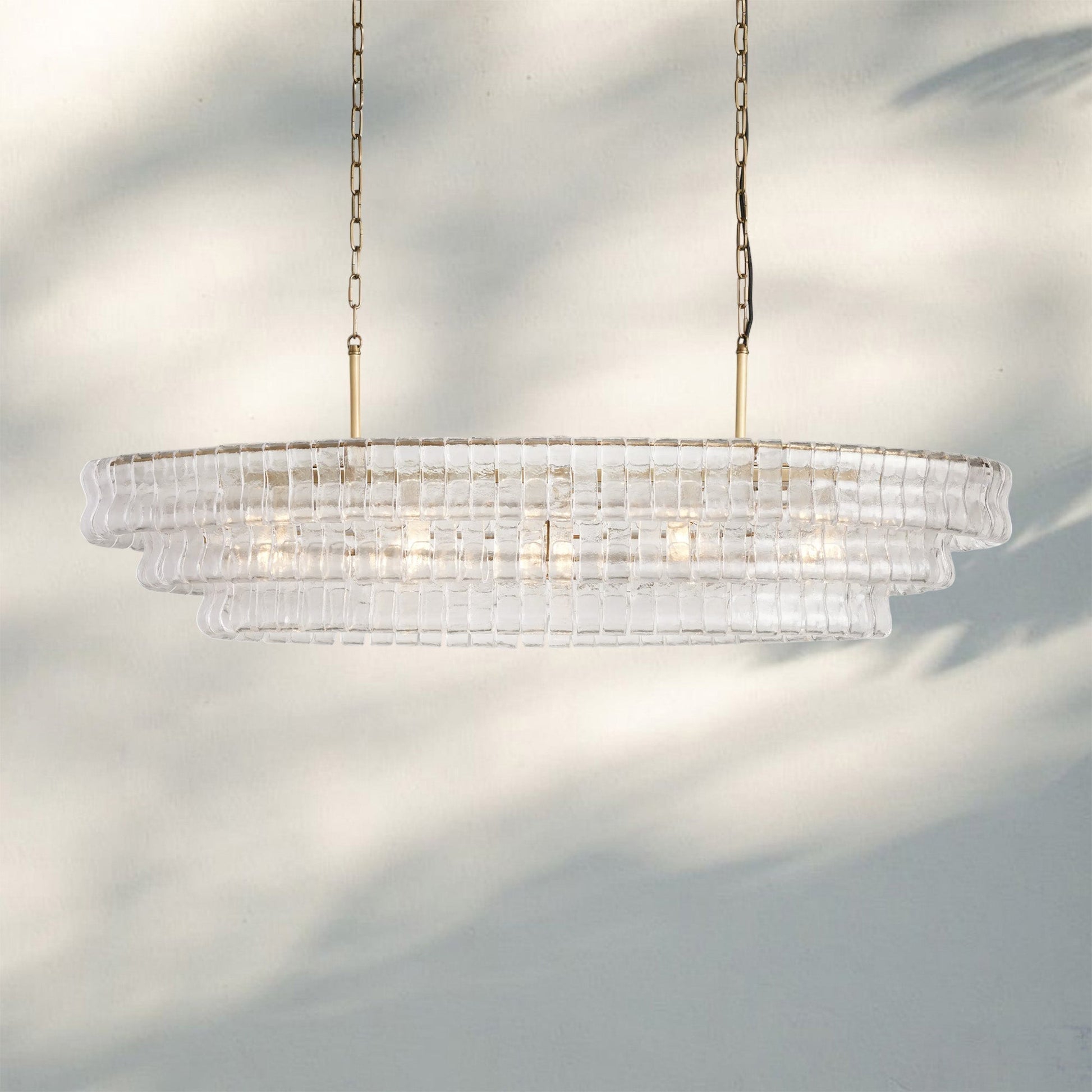Ghiaccio Glass Oval Chandelier 54''65'' - Lacquered Burnished BrassClear54"-Kavker