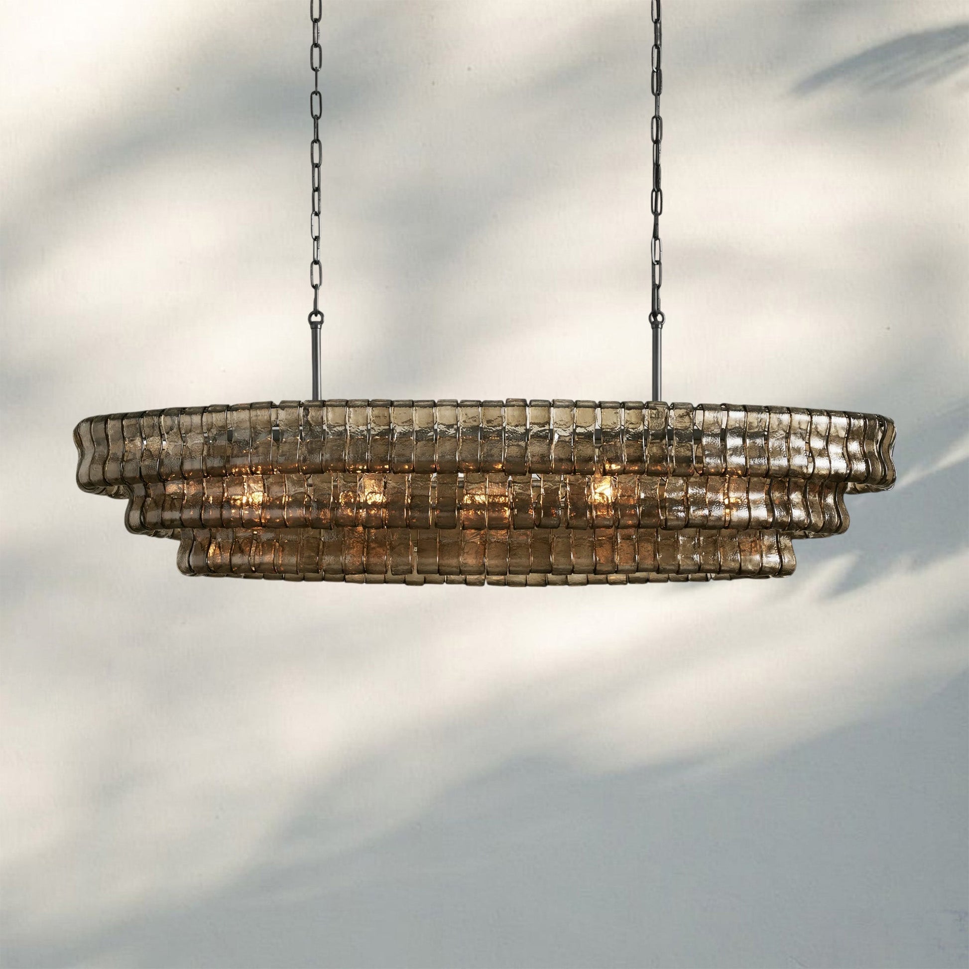 Ghiaccio Glass Oval Chandelier 54''65'' - Matte BlackSmoke54"-Kavker