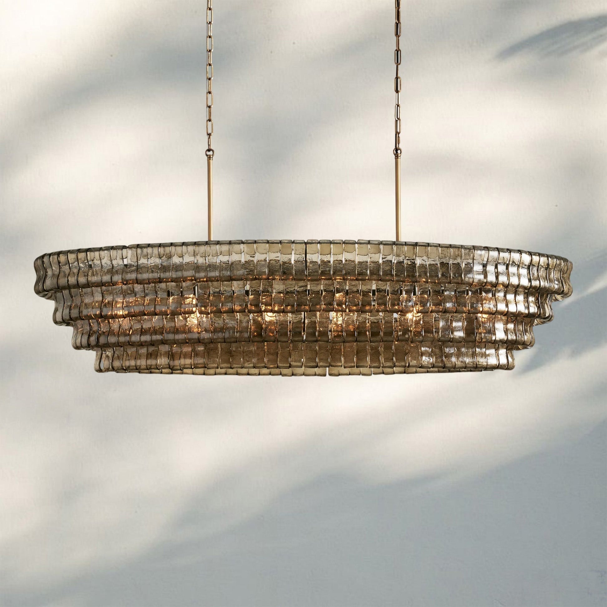 Ghiaccio Glass Oval Chandelier 54''65'' - Lacquered Burnished BrassSmoke65"-Kavker