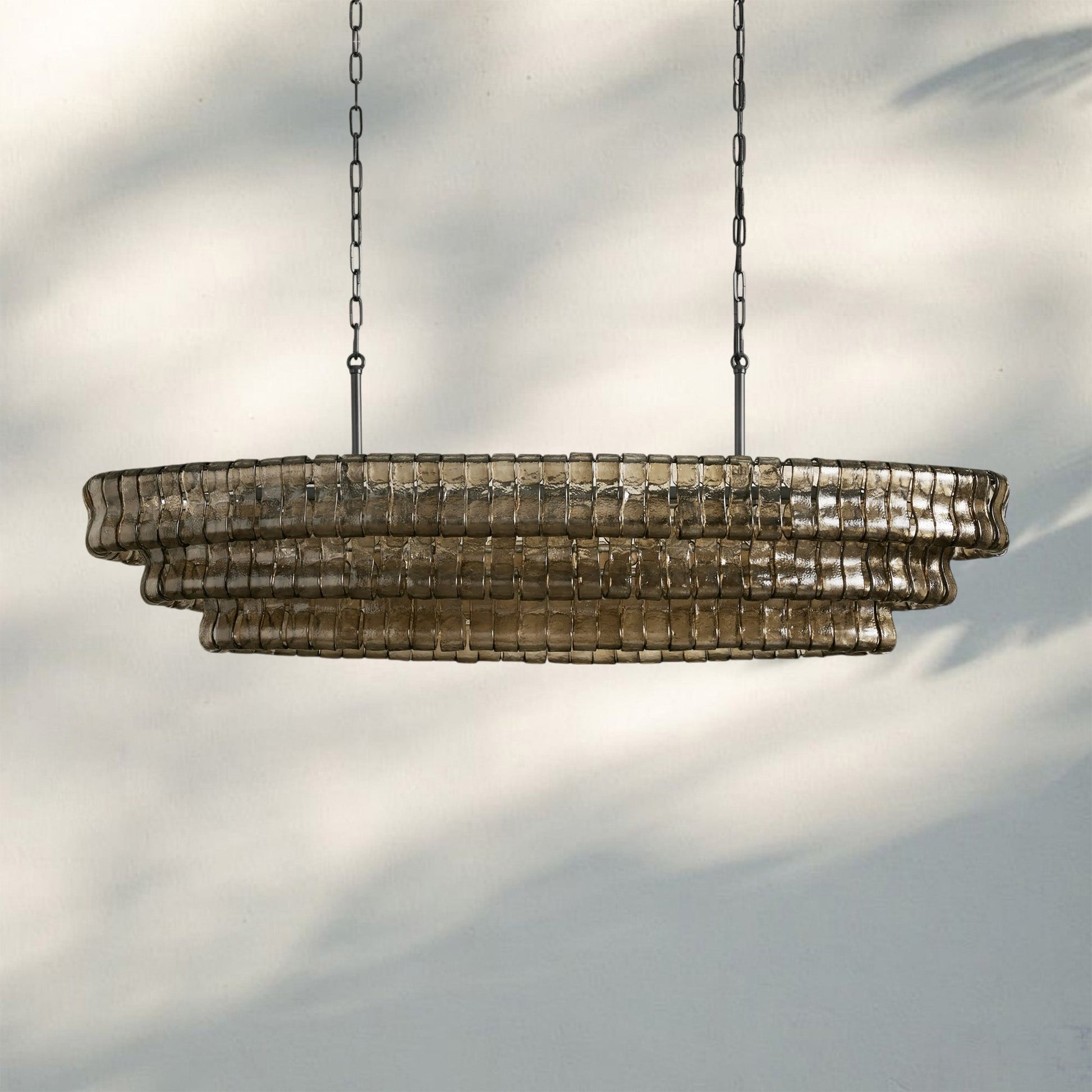 Ghiaccio Glass Oval Chandelier 54''65'' - Lacquered Burnished BrassSmoke54"-Kavker