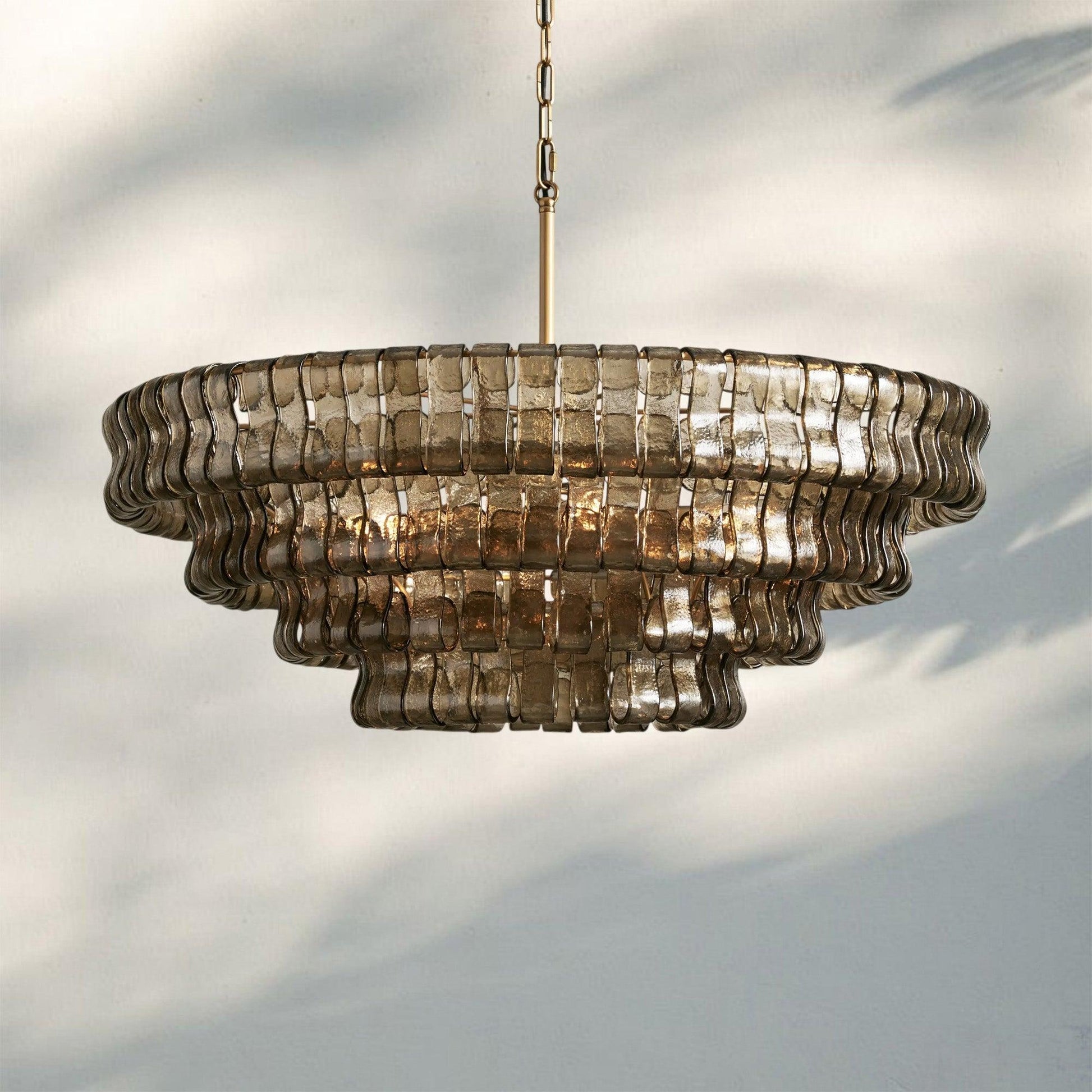 Ghiaccio Glass Round Chandelier 24" 36" 48" 60" - 3 - Tier 24"BrassSmoke-Kavker