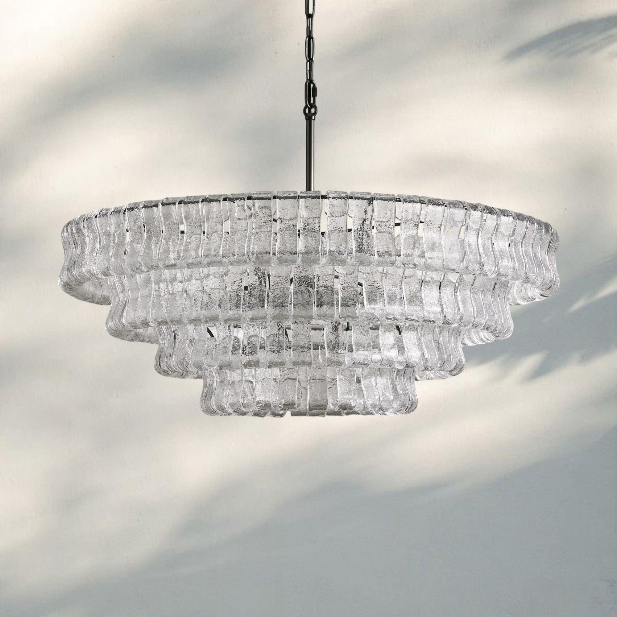 Ghiaccio Glass Round Chandelier 24" 36" 48" 60" - 3 - Tier 24"BrassSmoke-Kavker