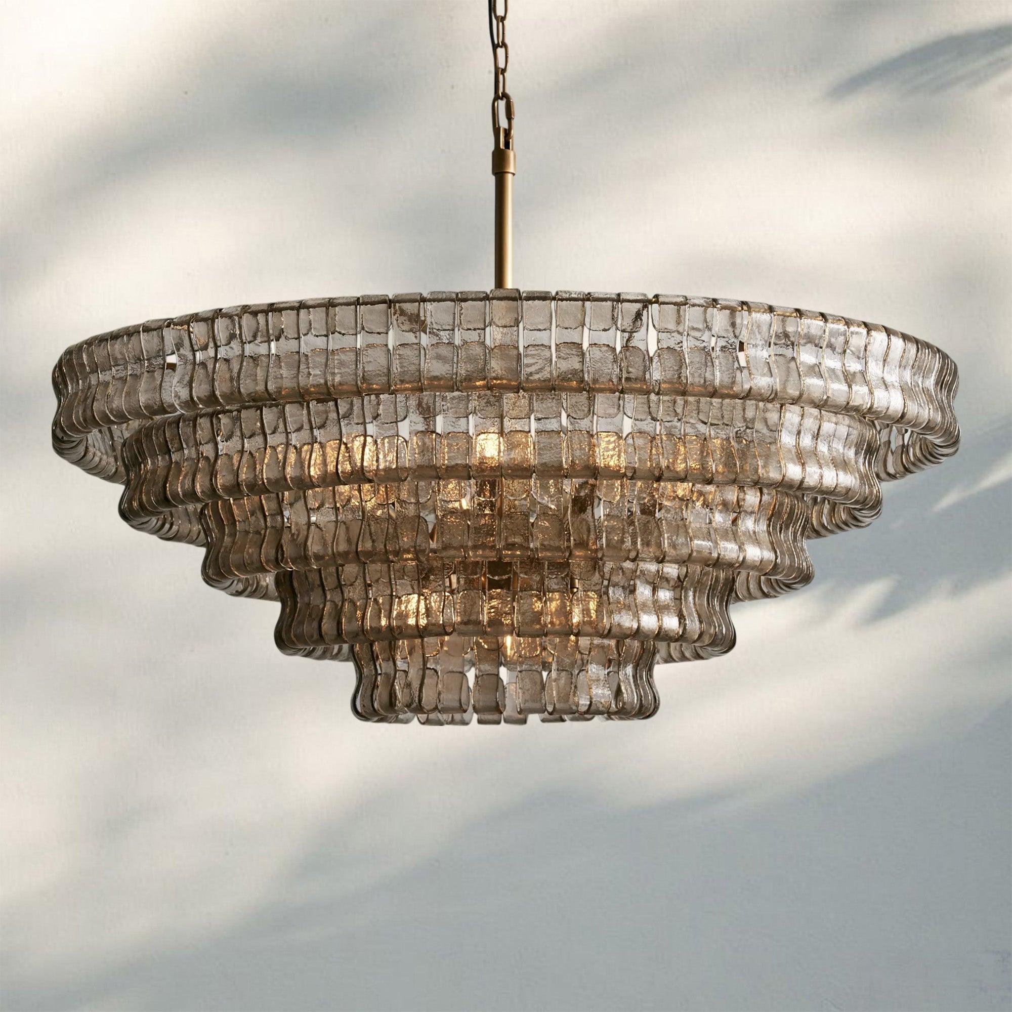 Ghiaccio Glass Round Chandelier 24" 36" 48" 60" - 5 - Tier 48"BrassSmoke-Kavker