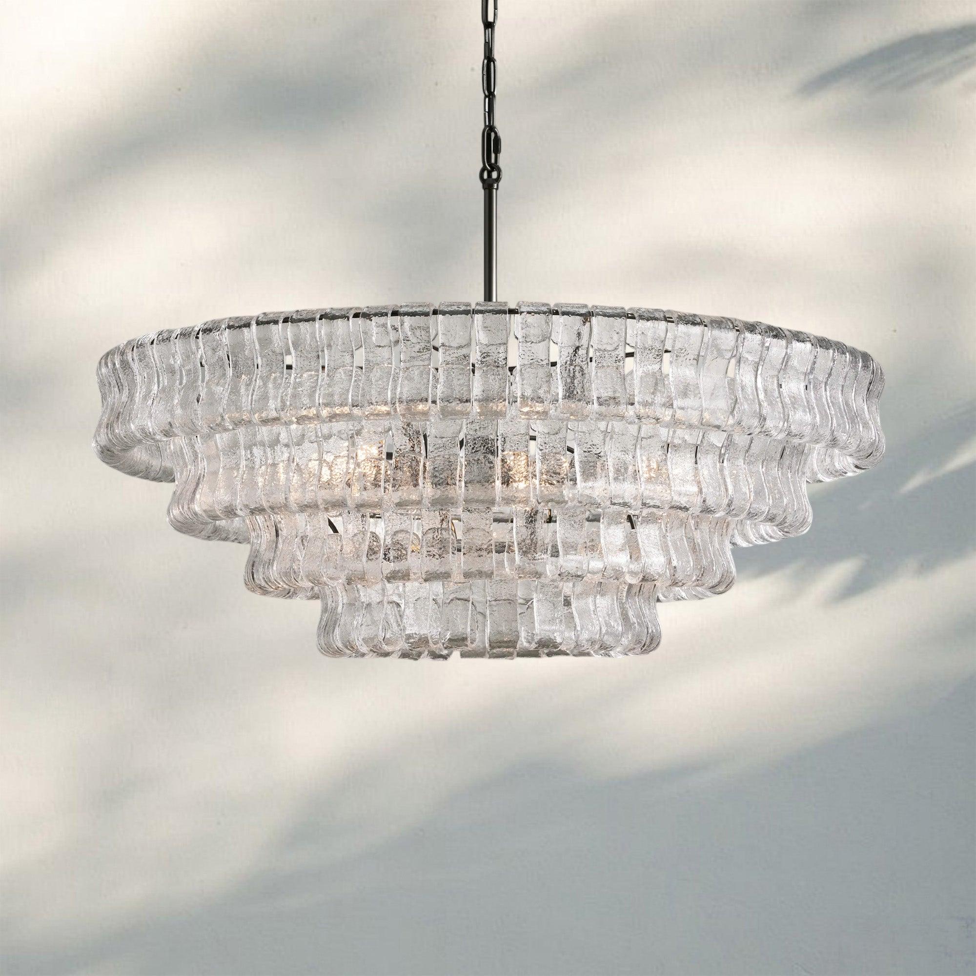 Ghiaccio Glass Round Chandelier 24" 36" 48" 60" - 4 - Tier 36"BronzeClear-Kavker