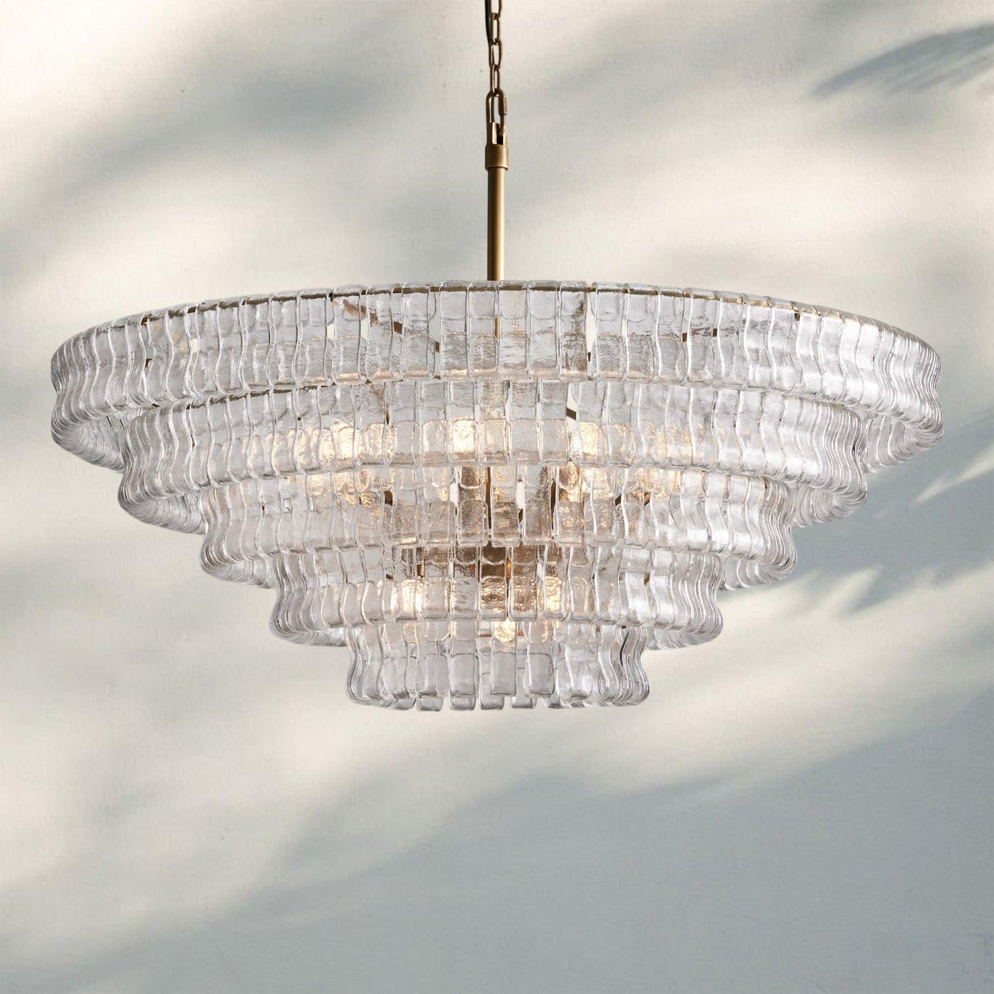 Ghiaccio Glass Round Chandelier 24" 36" 48" 60" - 3 - Tier 24"BrassSmoke-Kavker