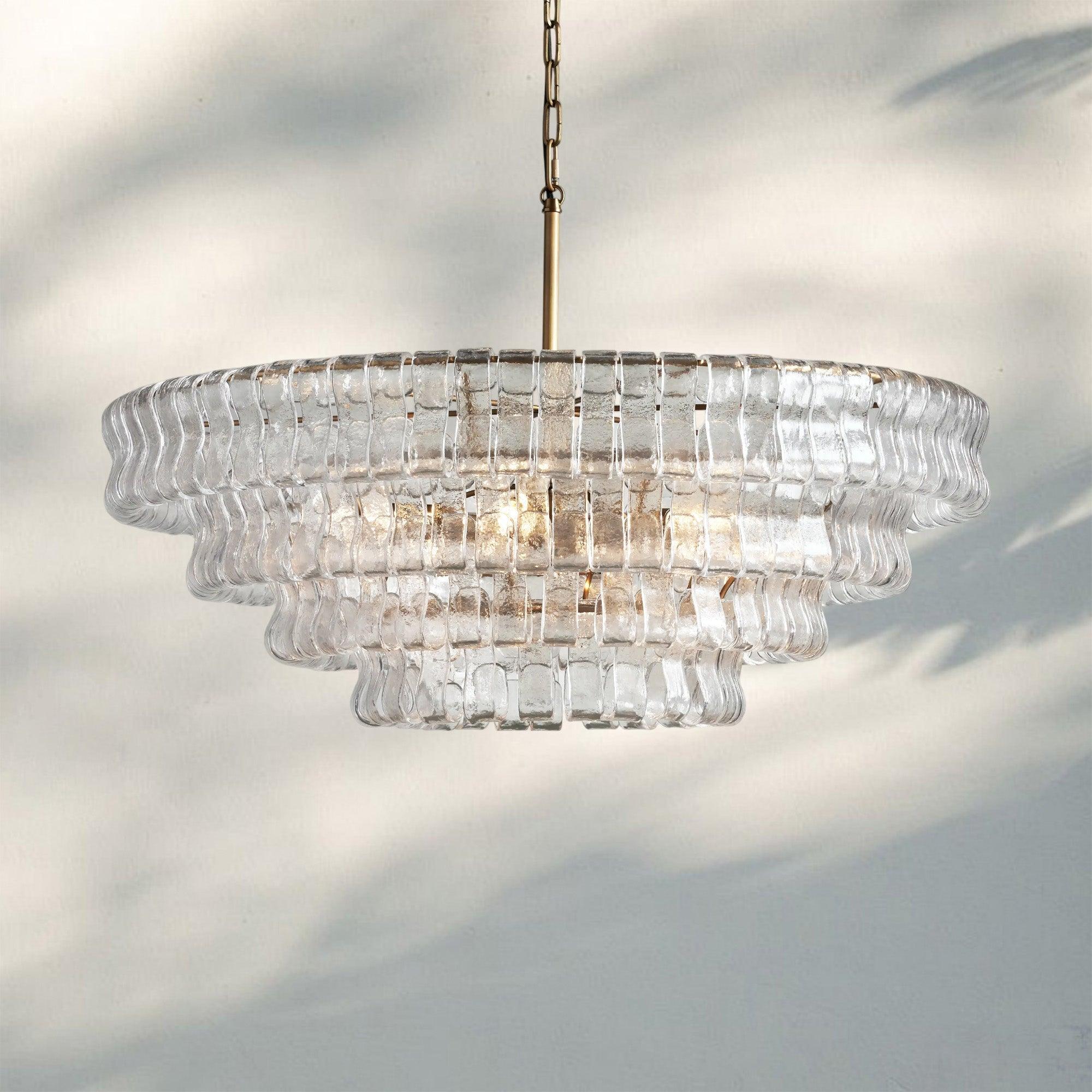 Ghiaccio Glass Round Chandelier 24" 36" 48" 60" - 4 - Tier 36"BrassClear-Kavker
