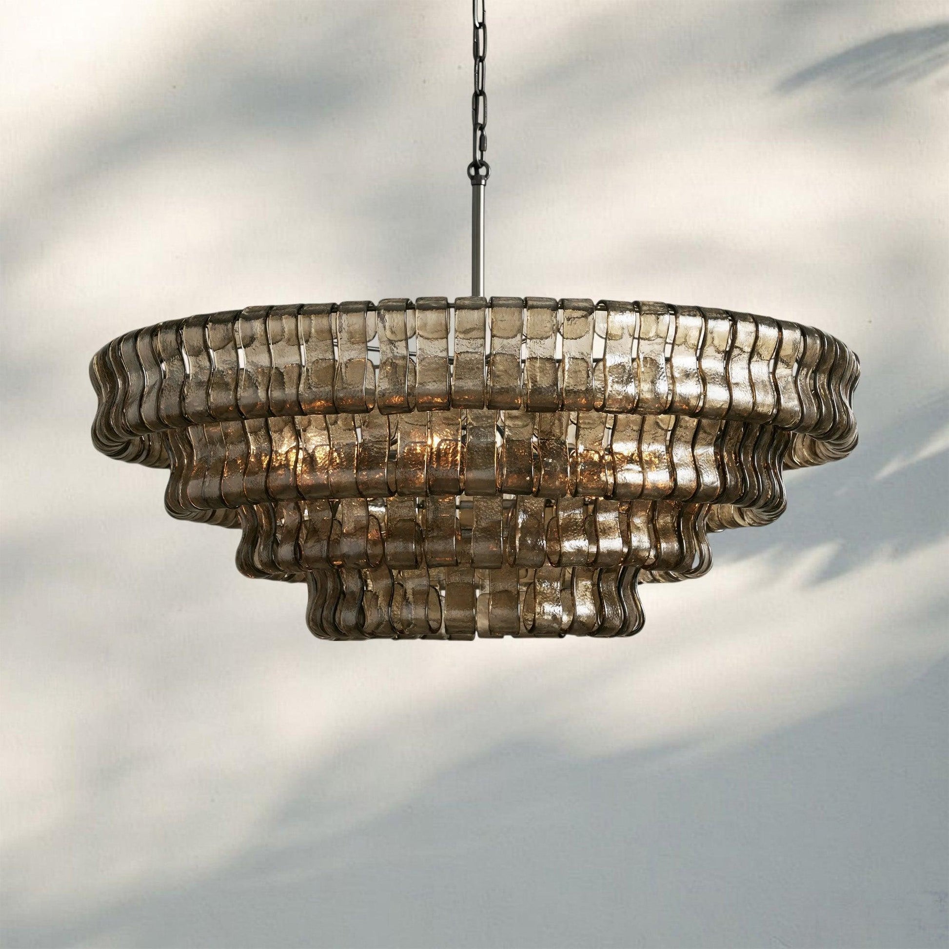 Ghiaccio Glass Round Chandelier 24" 36" 48" 60" - 3 - Tier 24"BrassSmoke-Kavker