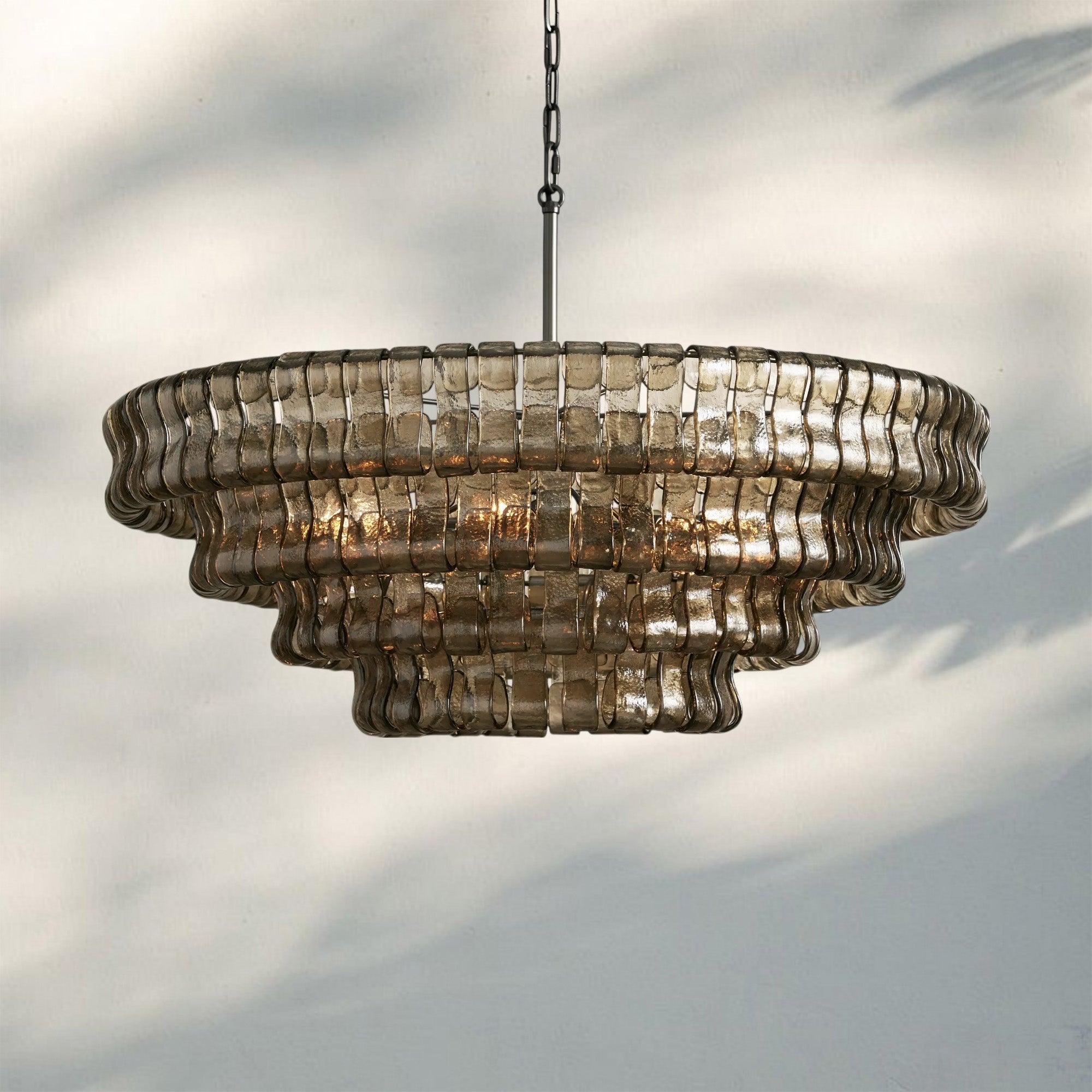 Ghiaccio Glass Round Chandelier 24" 36" 48" 60" - 3 - Tier 24"BrassSmoke-Kavker