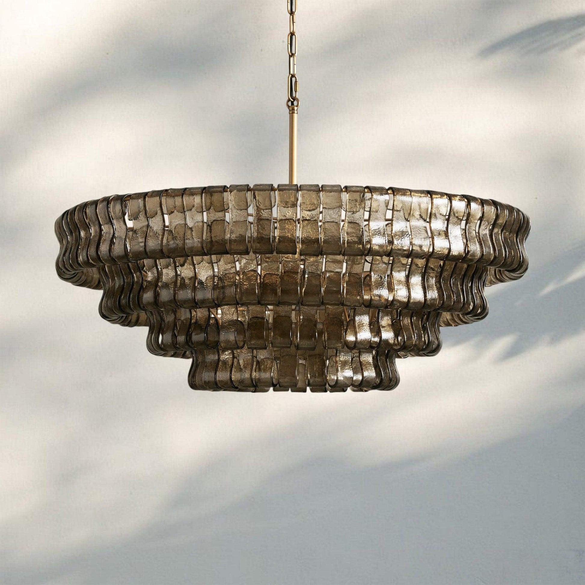 Ghiaccio Glass Round Chandelier 24" 36" 48" 60" - 4 - Tier 36"BrassSmoke-Kavker