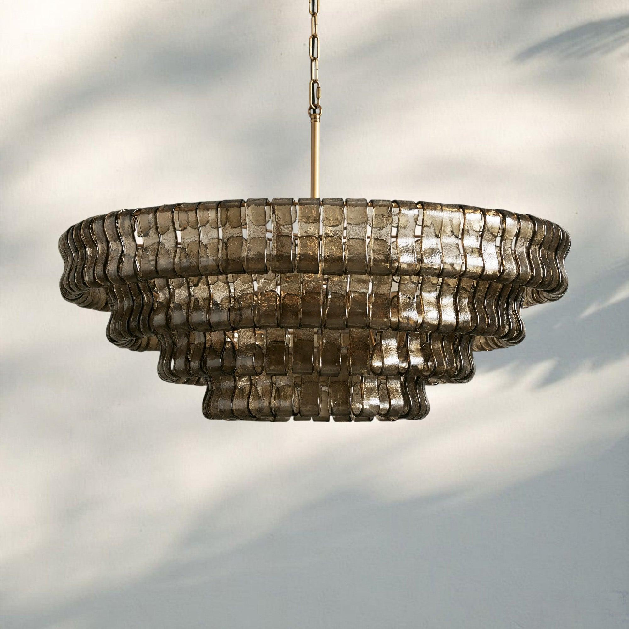 Ghiaccio Glass Round Chandelier 24" 36" 48" 60" - 4 - Tier 36"BrassSmoke-Kavker
