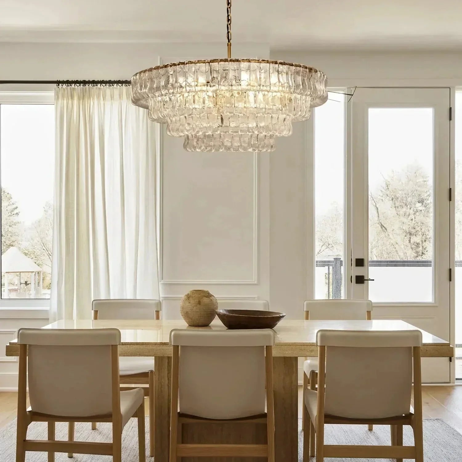 Ghiaccio Glass Round Chandelier 24" 36" 48" 60" - 3 - Tier 24"BrassClear-Kavker