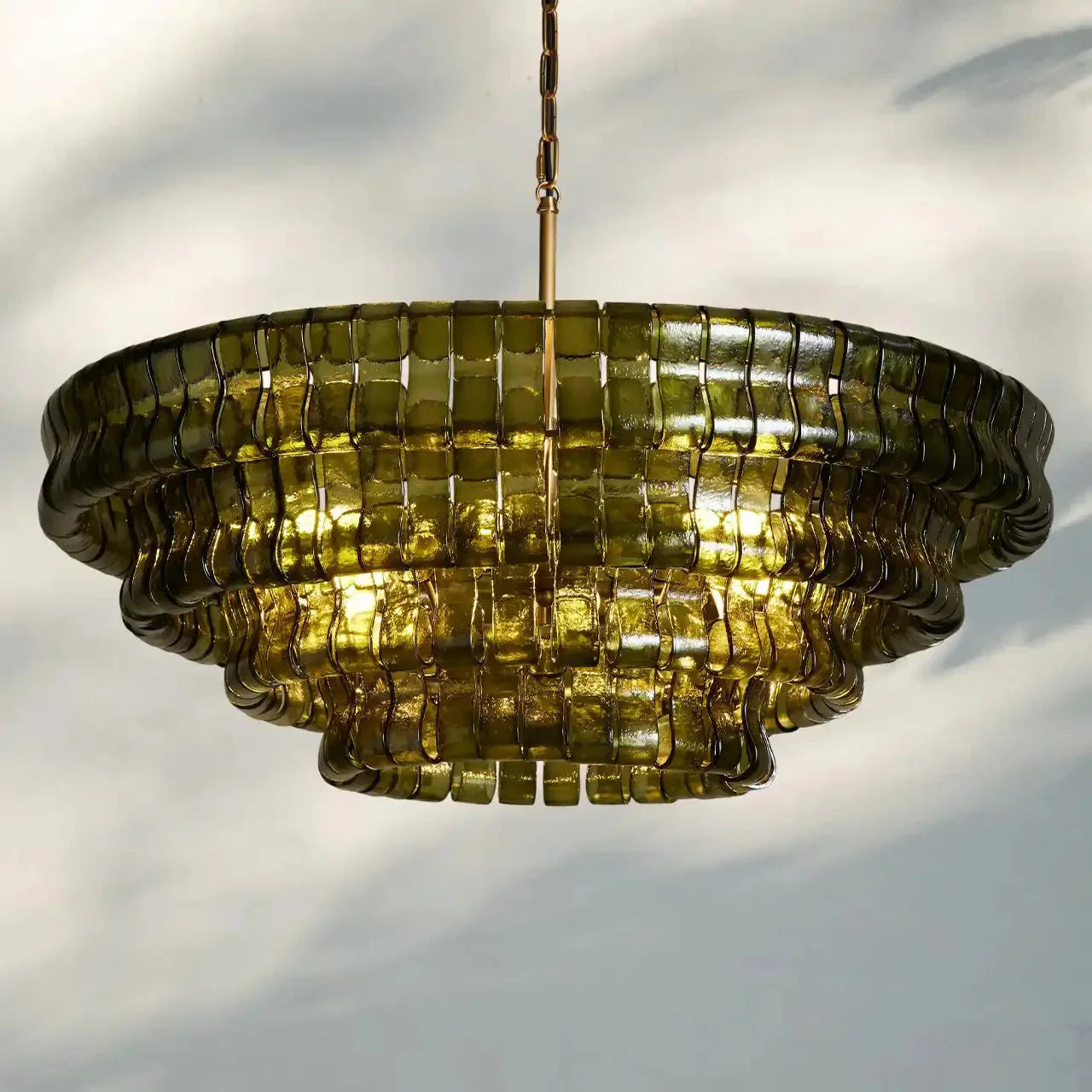 Ghiaccio Glass Round Chandelier 24" 36" 48" 60" - 3 - Tier 24"BrassGreen-Kavker