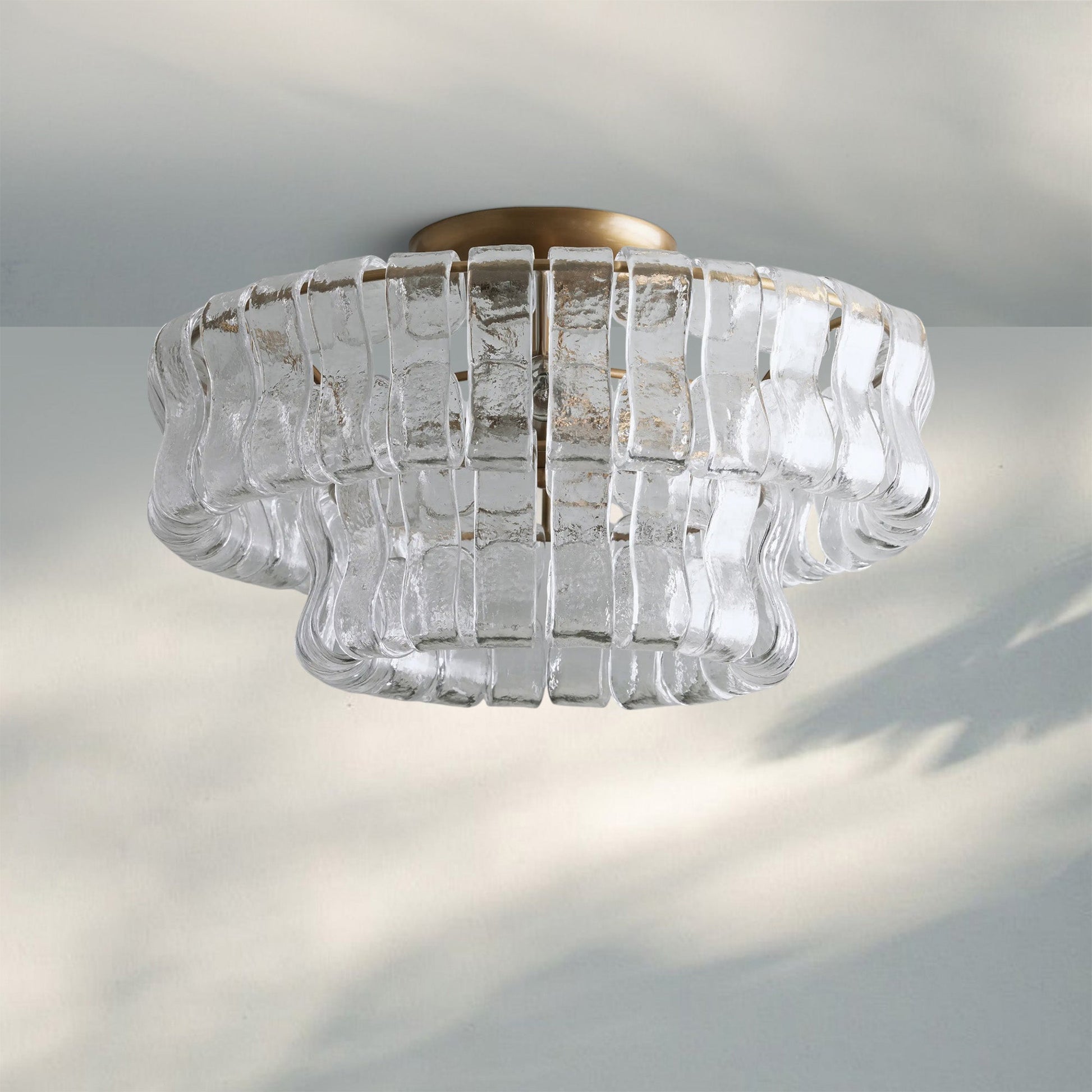Ghiaccio Modern Glass Flushmount - Antique BrassClear-Kavker