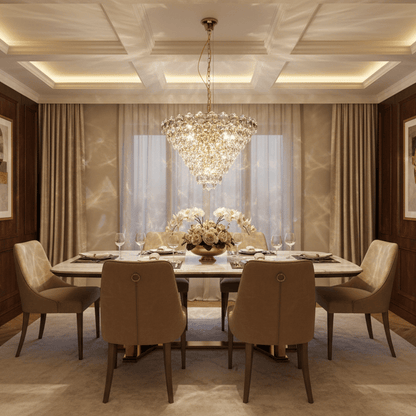 Illuminated Crystal Chandelier in Luxury Residential Interior