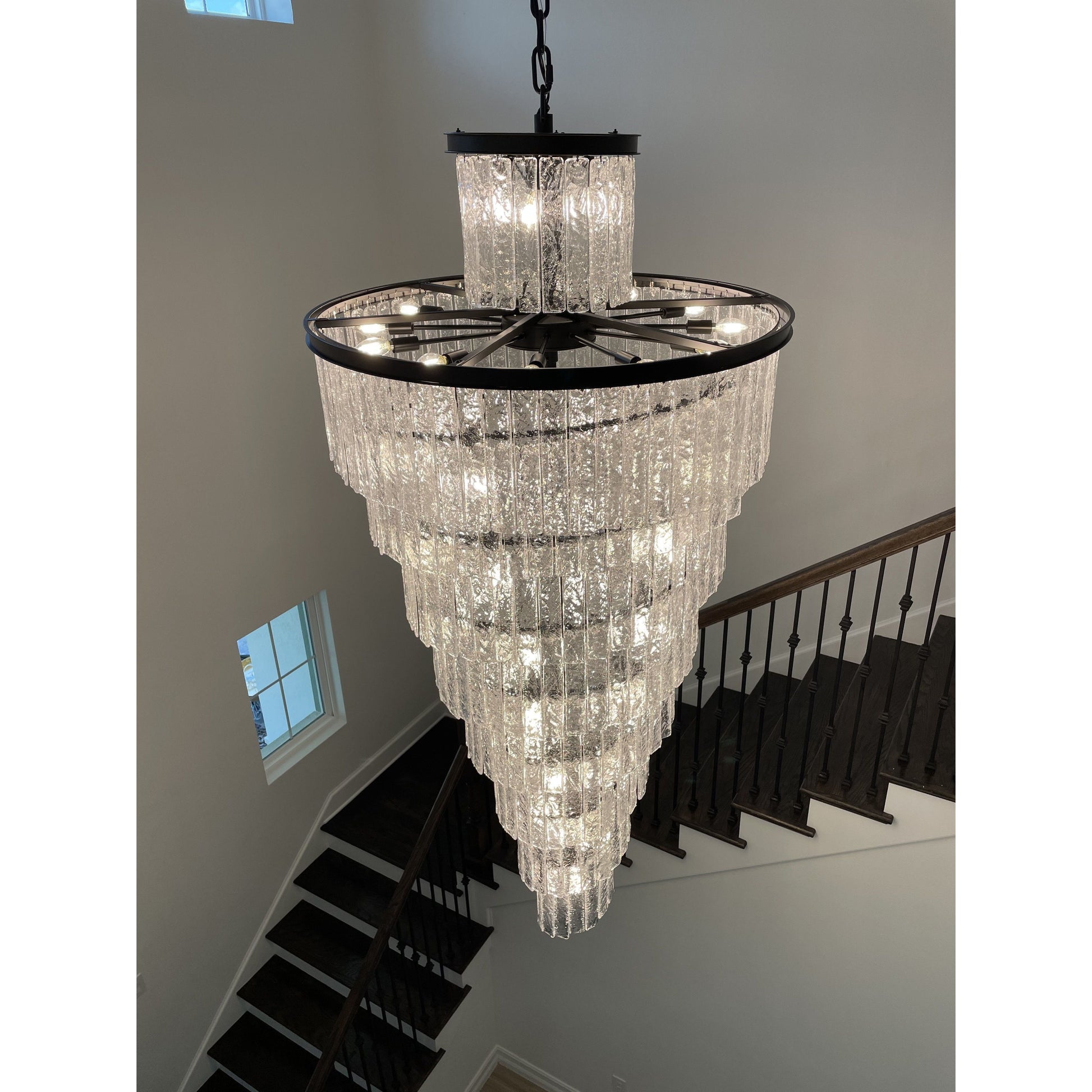 Seline Spiral Tiered/ Layered Cracked Textured Glass Chandelier - Kavker - 