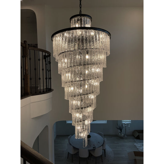 Seline Spiral Tiered/ Layered Cracked Textured Glass Chandelier - Kavker - 