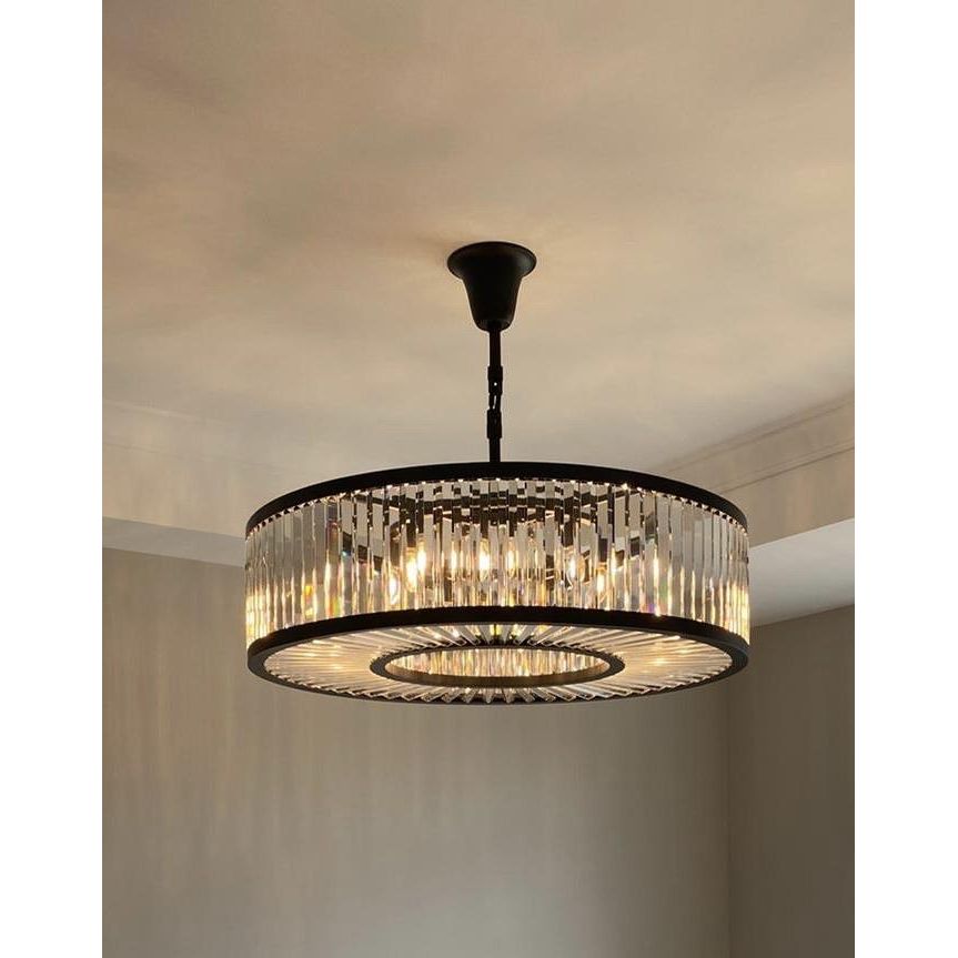 Apex Oro 43"W Round Crystal Fringe Prism Chandelier - Kavker - 