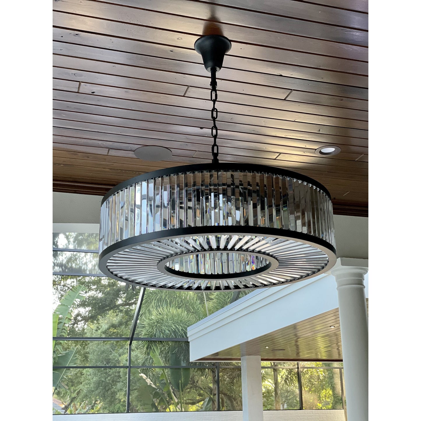 Apex Oro 43"W Round Crystal Fringe Prism Chandelier - Kavker - 