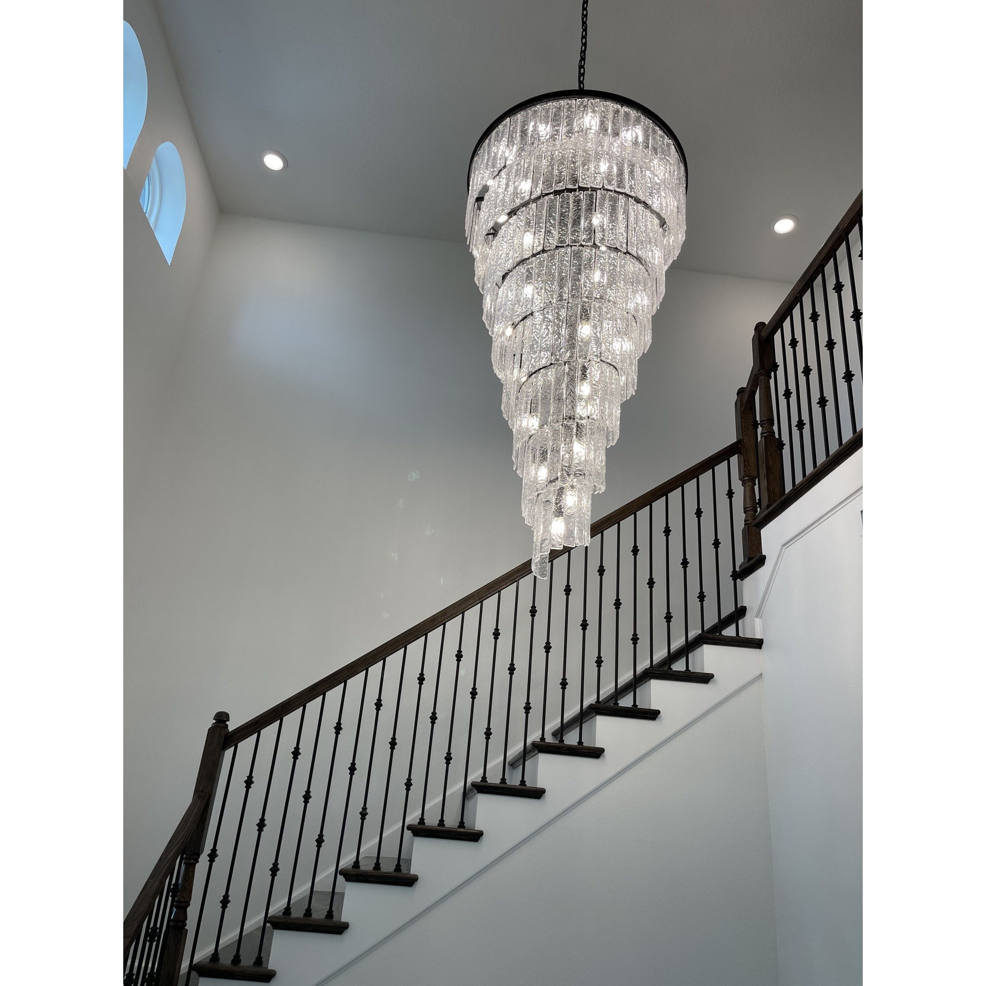 Seline Spiral Tiered/ Layered Cracked Textured Glass Chandelier - Kavker - 