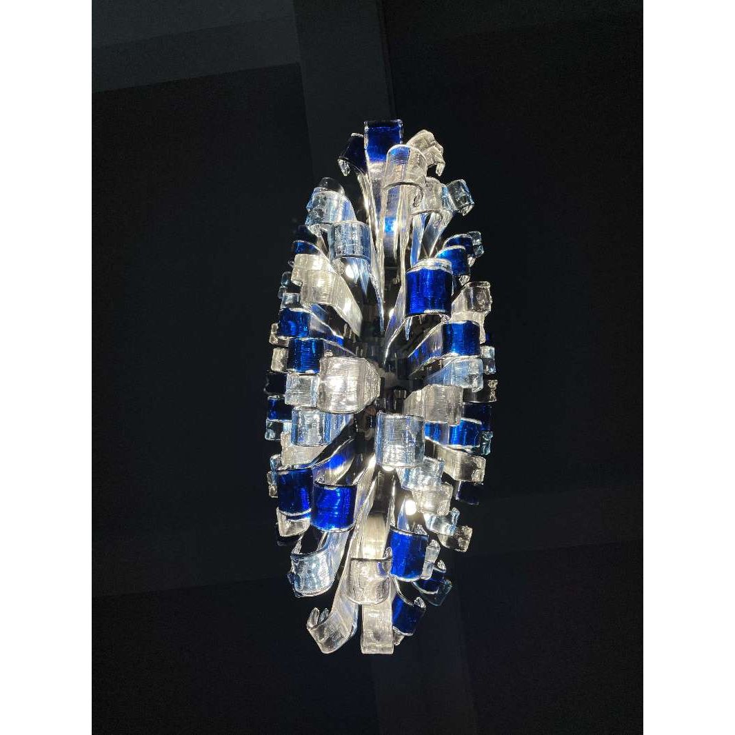 Blue Rainfall Oval Waterfall Murano Glass Chandelier