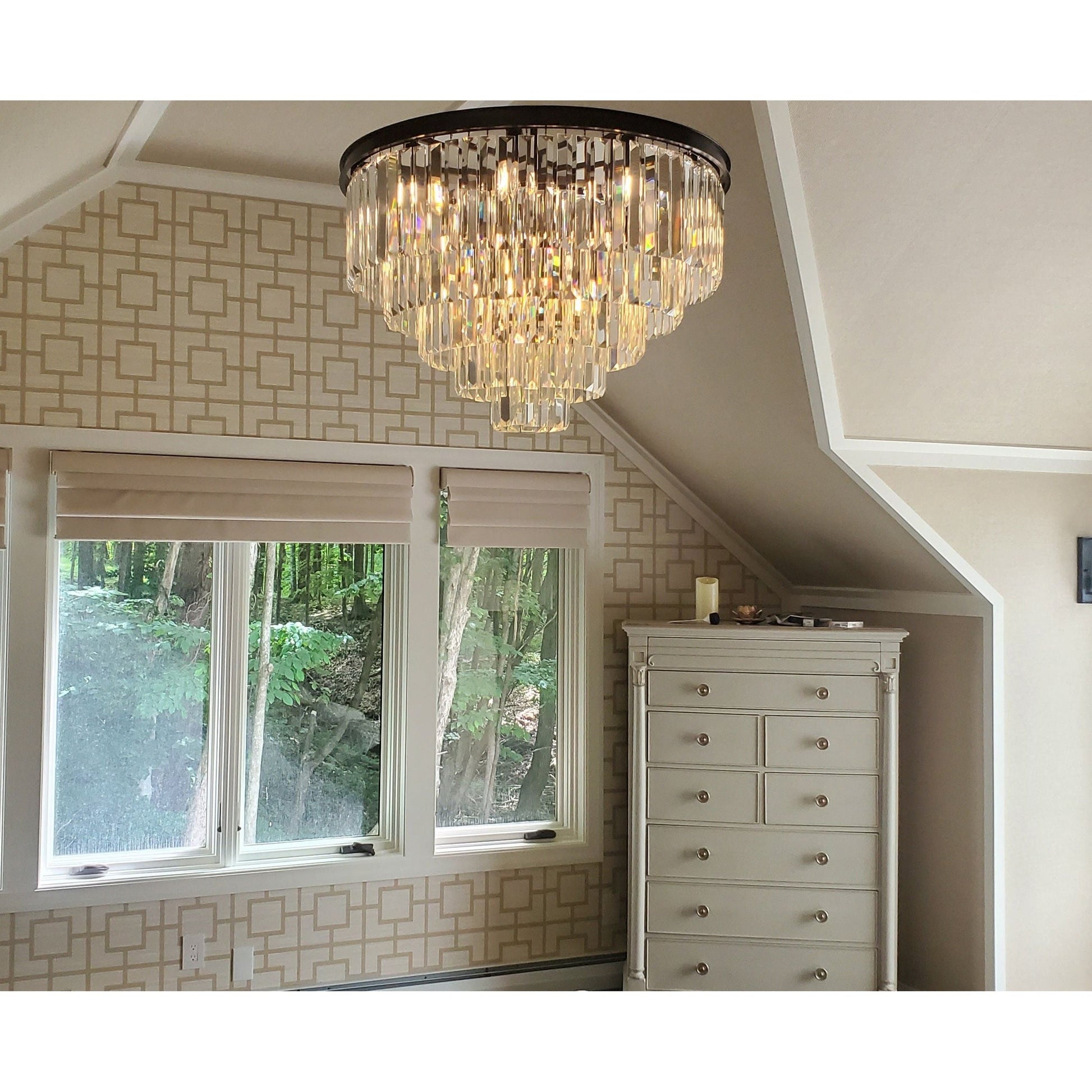 Flush-mount Odeon Round Tiered Crystal Fringe Chandelier Collection - Kavker - 
