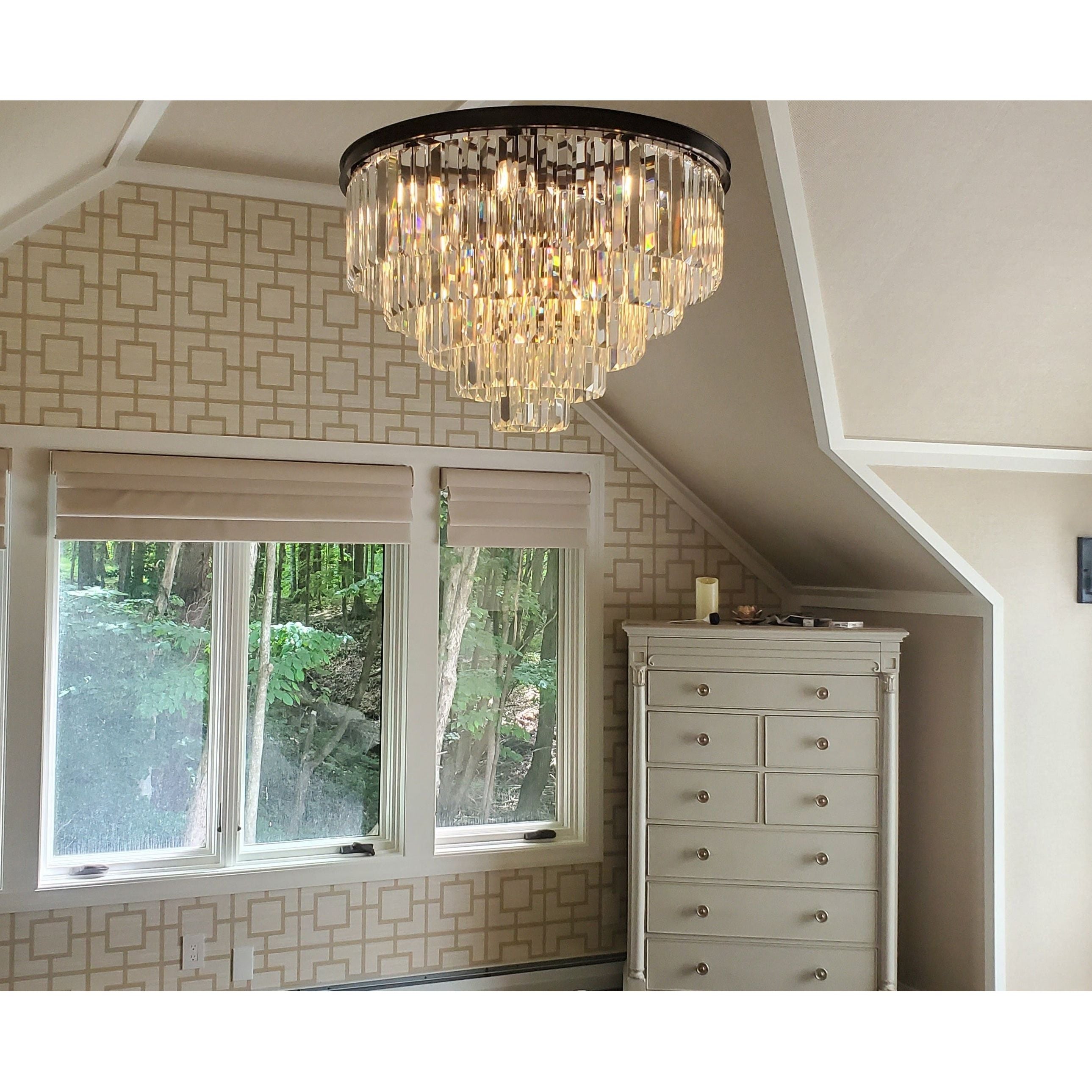 Flush-mount Odeon Round Tiered Crystal Fringe Chandelier Collection - Kavker - 
