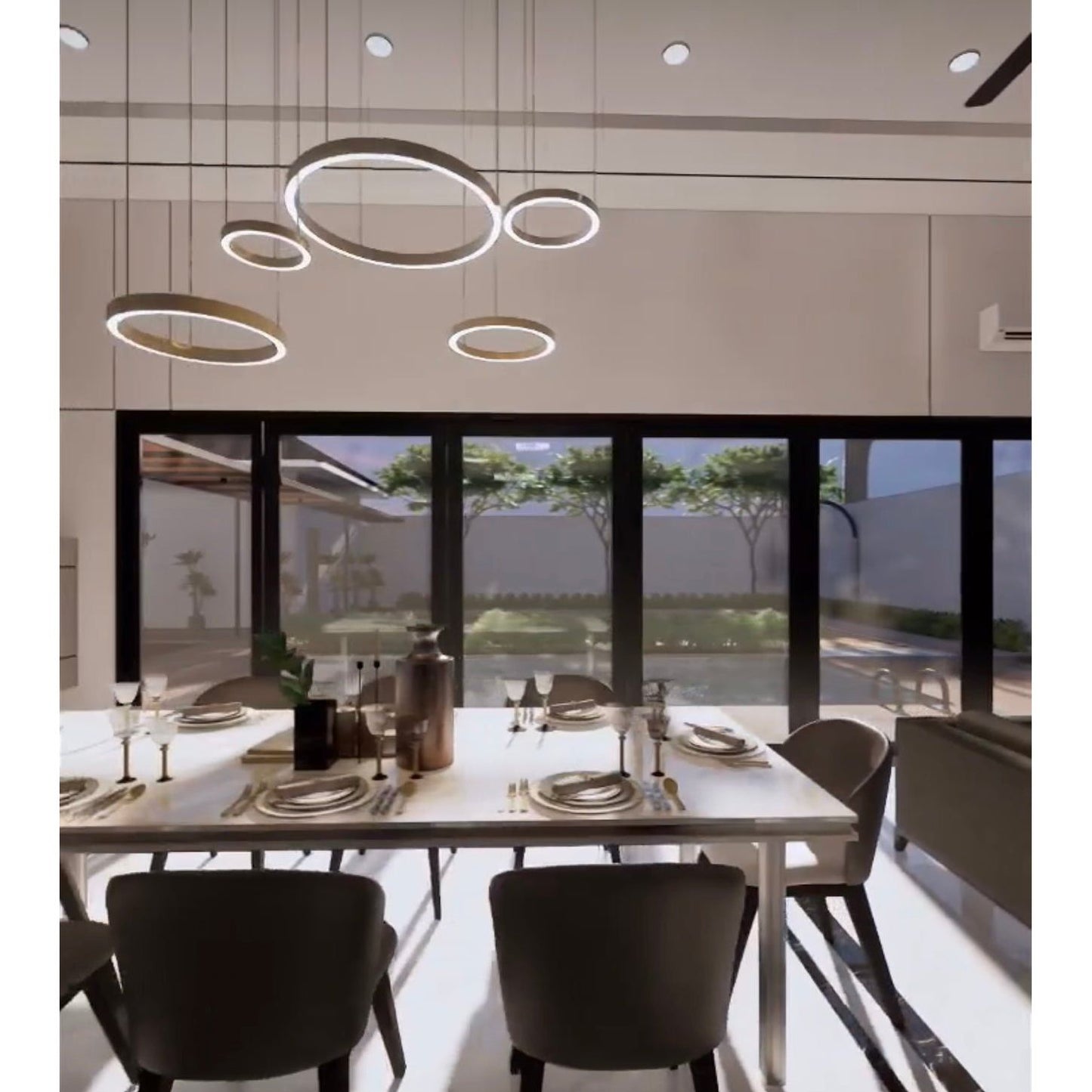 Liana Round 4-Ring Cascade LED Chandelier - Kavker