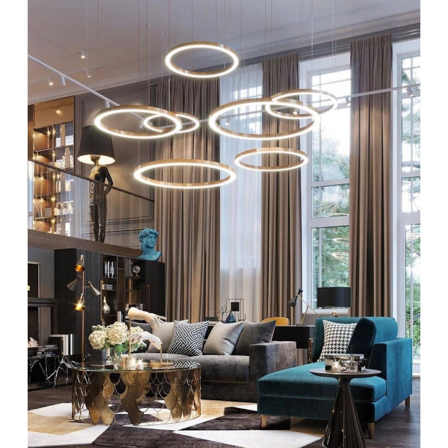 Liana Round 5-Ring LED Chandelier - Kavker