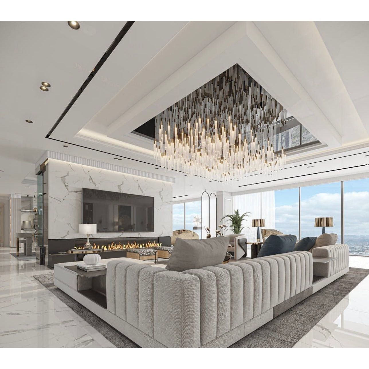 Estrella Rain Rectangular LED Pendant Chandelier - Kavker