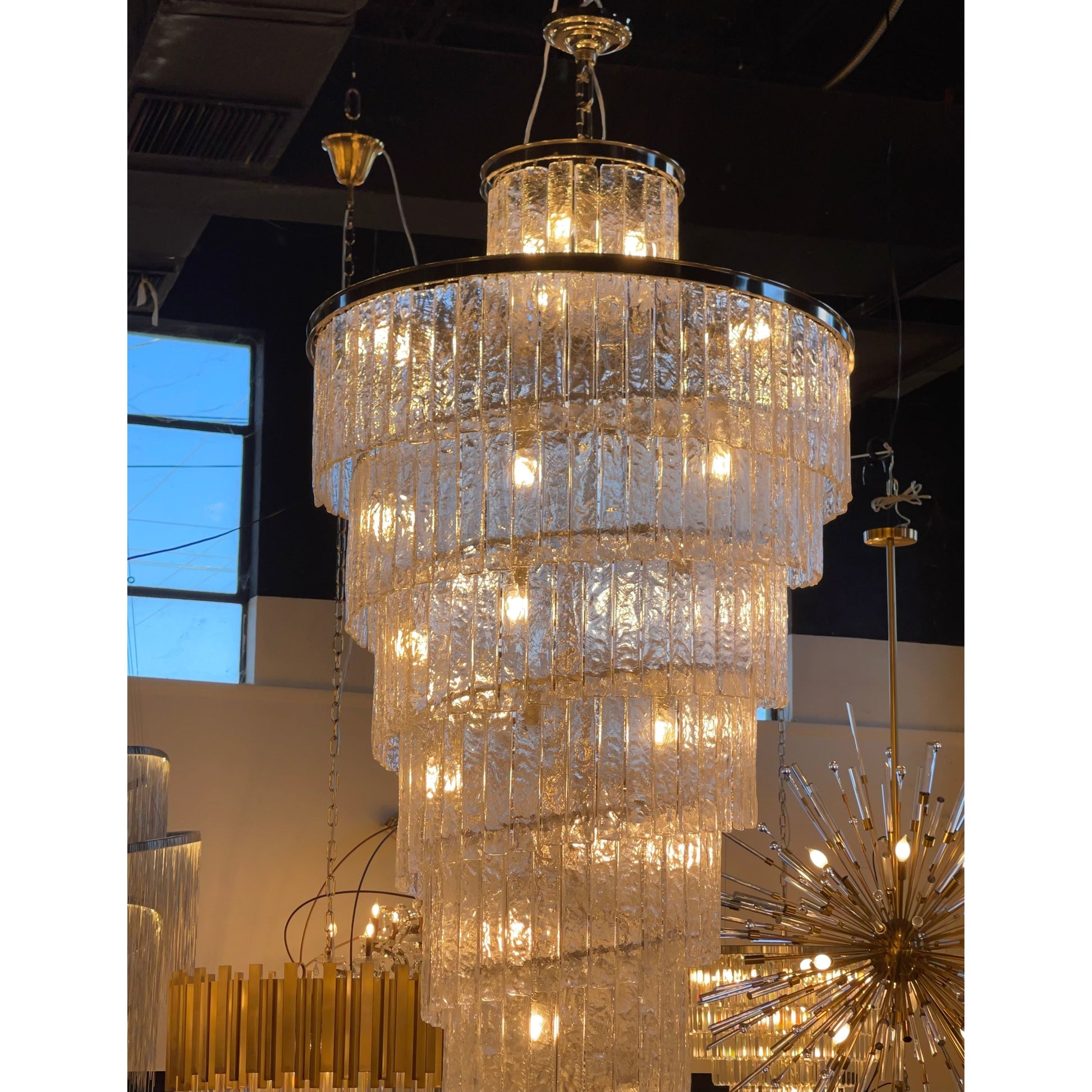 Seline Spiral Tiered/ Layered Cracked Textured Glass Chandelier - Kavker