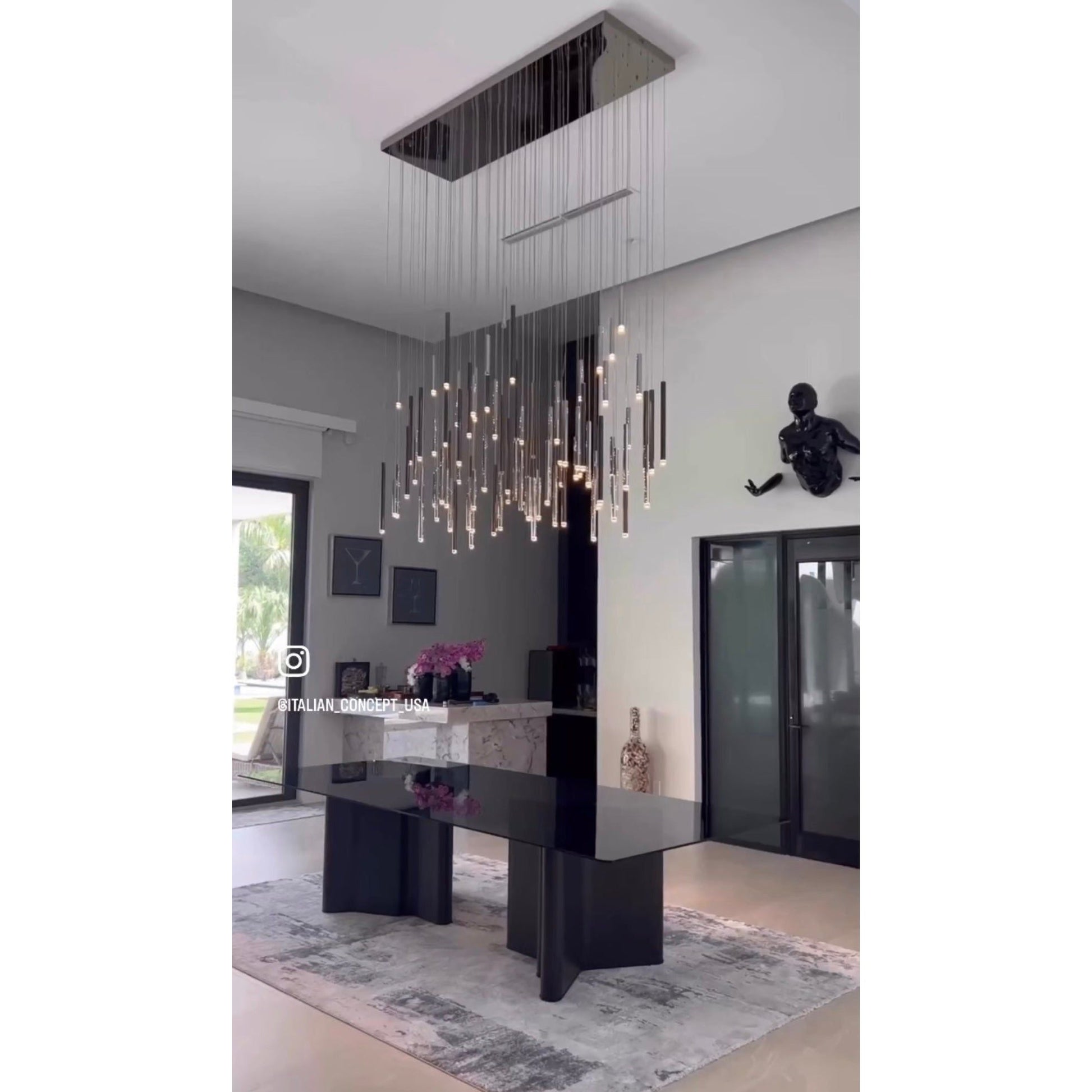 Bellini Rectangular Tri-Tone Tubular Pendant Light Chandelier - Kavker