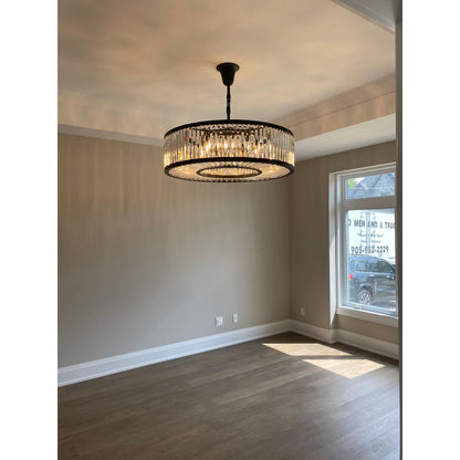 Apex Oro 43"W Round Crystal Fringe Prism Chandelier - Kavker - 