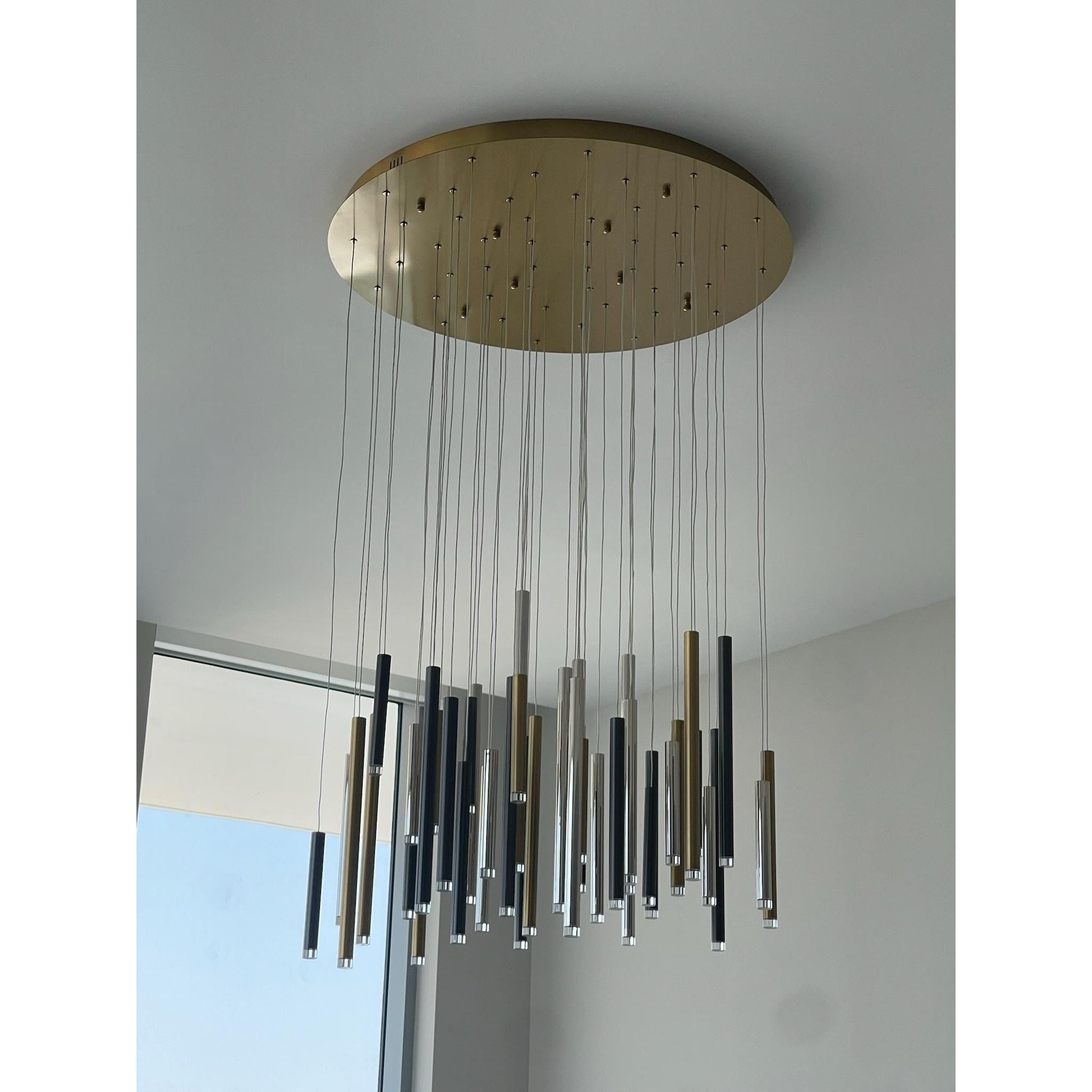 Bellini Round Tri-Tone Tubular Pendant Light Chandelier - Kavker