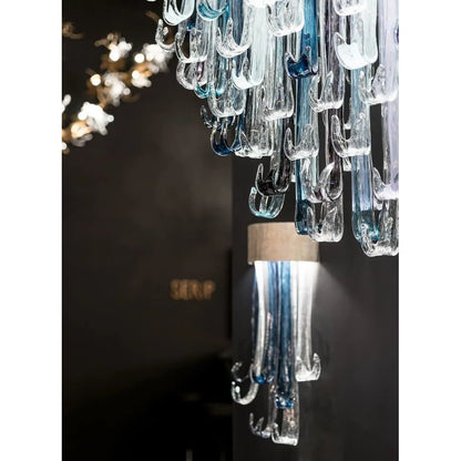 Blue Rainfall / Waterfall Murano Glass Chandelier - Kavker - 