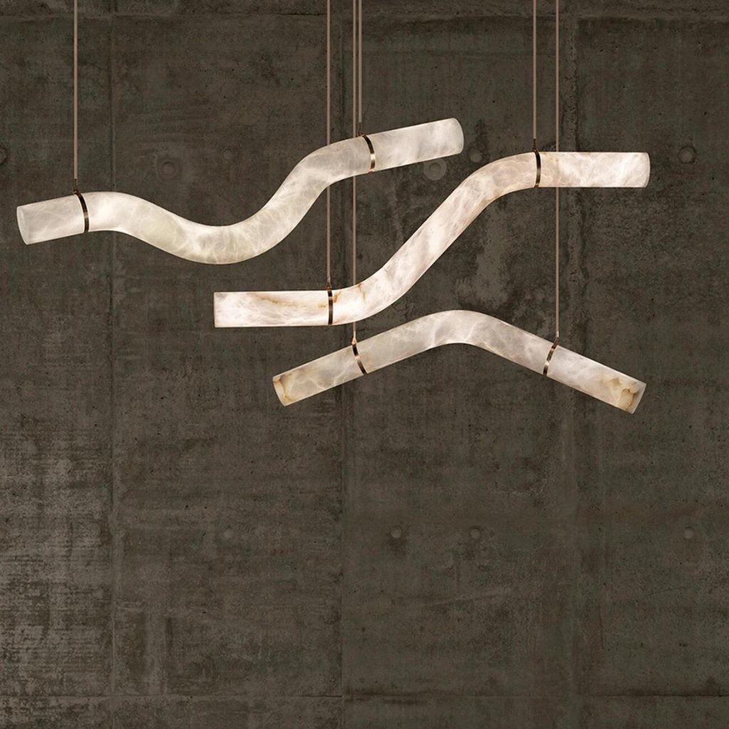 Liberty Curved Pendant Alabaster Chandelier, Pendant Light Over Dining Table - Style ABrassKavker