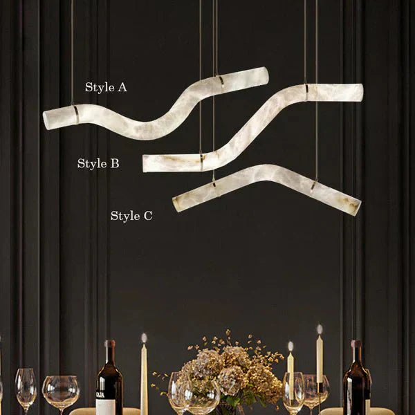 Liberty Curved Pendant Alabaster Chandelier, Pendant Light Over Dining Table - Style ABrassKavker