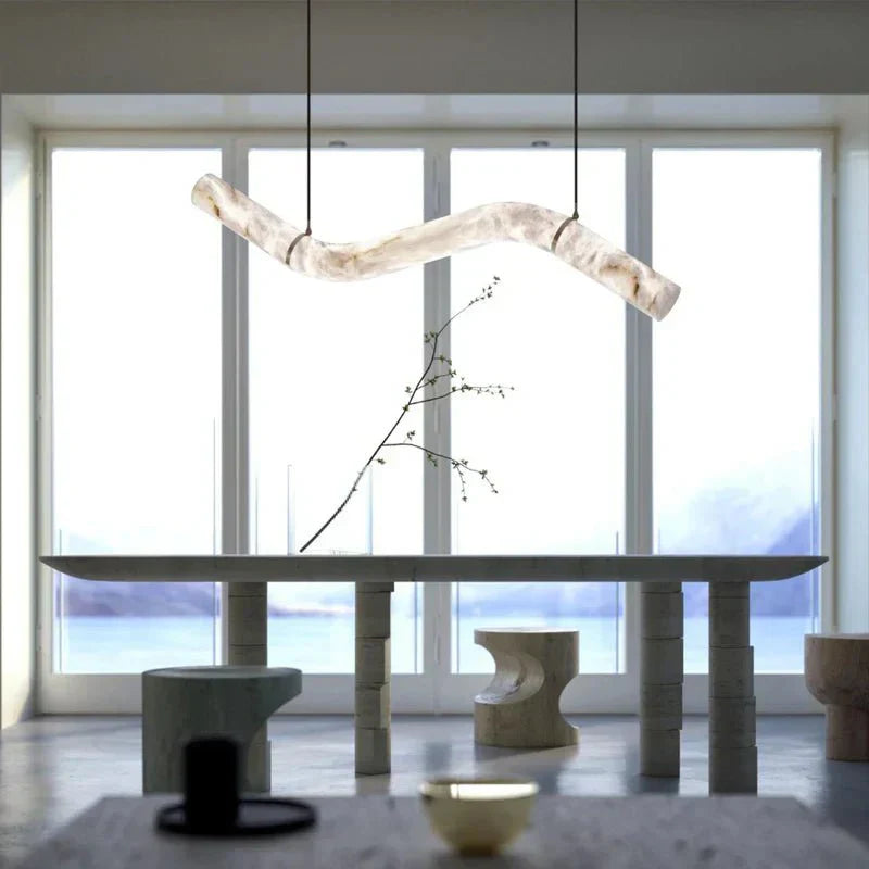 Liberty Curved Pendant Alabaster Chandelier, Pendant Light Over Dining Table - Style ABrassKavker
