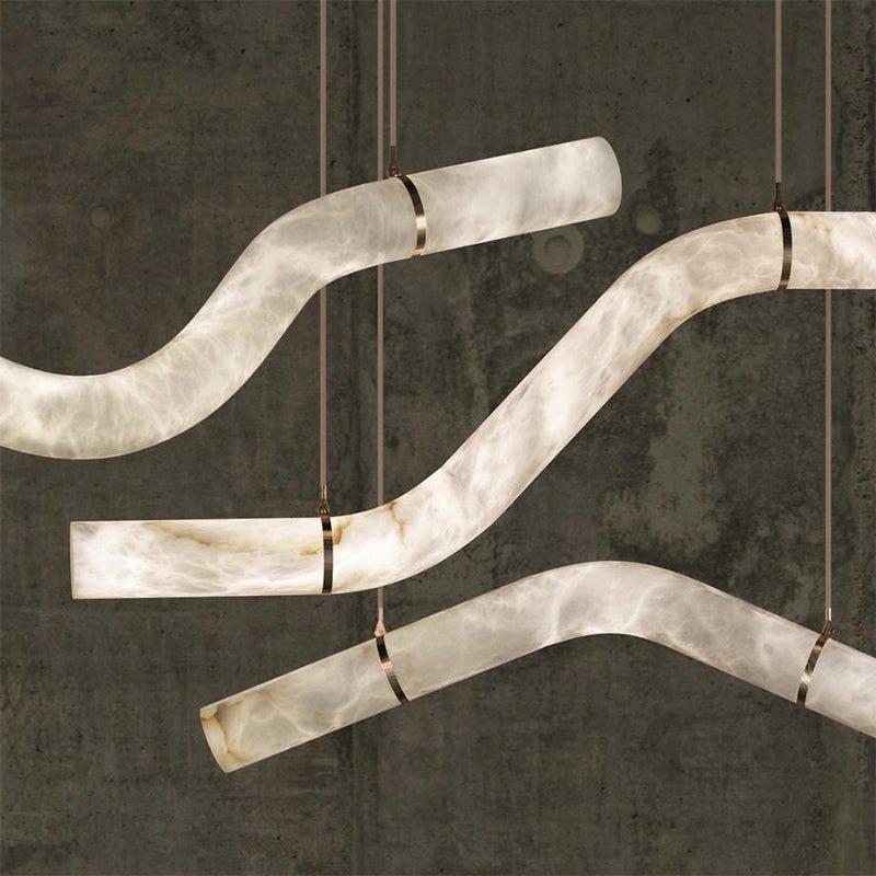 Liberty Curved Pendant Alabaster Chandelier, Pendant Light Over Dining Table - Style ABrassKavker