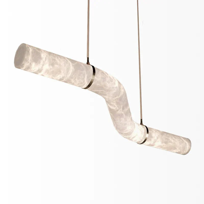 Liberty Curved Pendant Alabaster Chandelier, Pendant Light Over Dining Table - Style ABrassKavker