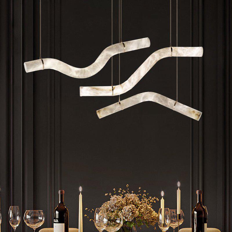 Liberty Curved Pendant Alabaster Chandelier, Pendant Light Over Dining Table - Style ABrassKavker