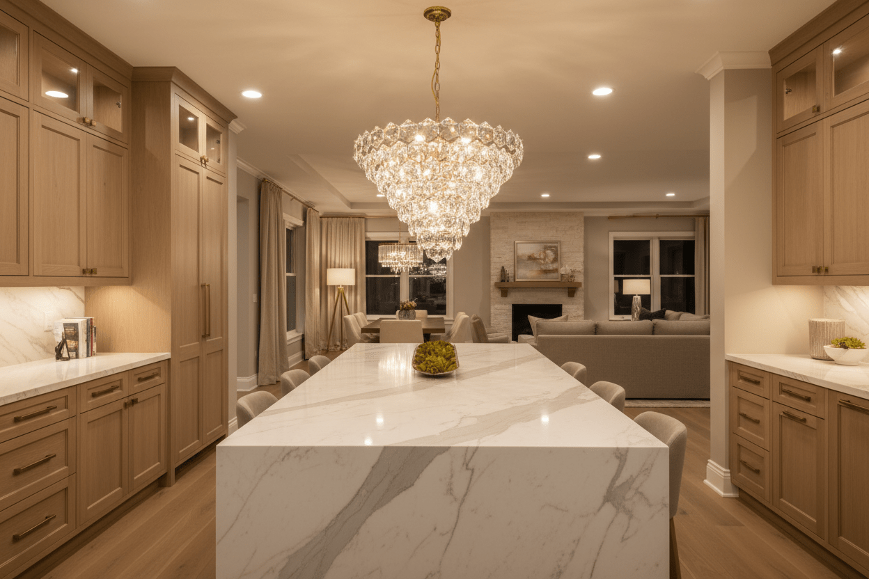 Medium Chandelier over Kitchen Island