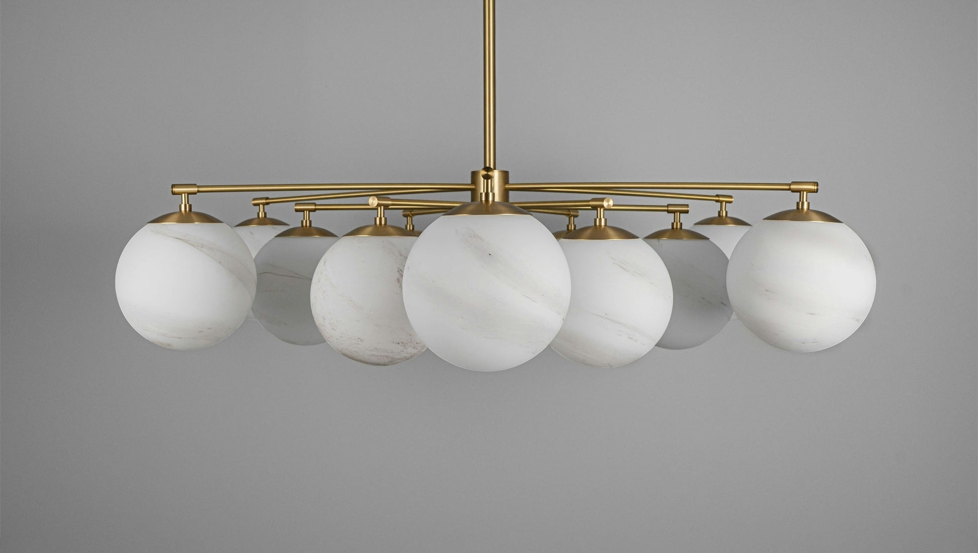 Orion Oval Flush Mount Base Chandelier Ø47.8″ - Lacquered burnished brassSoda Lime Marble Matte GlassKavker