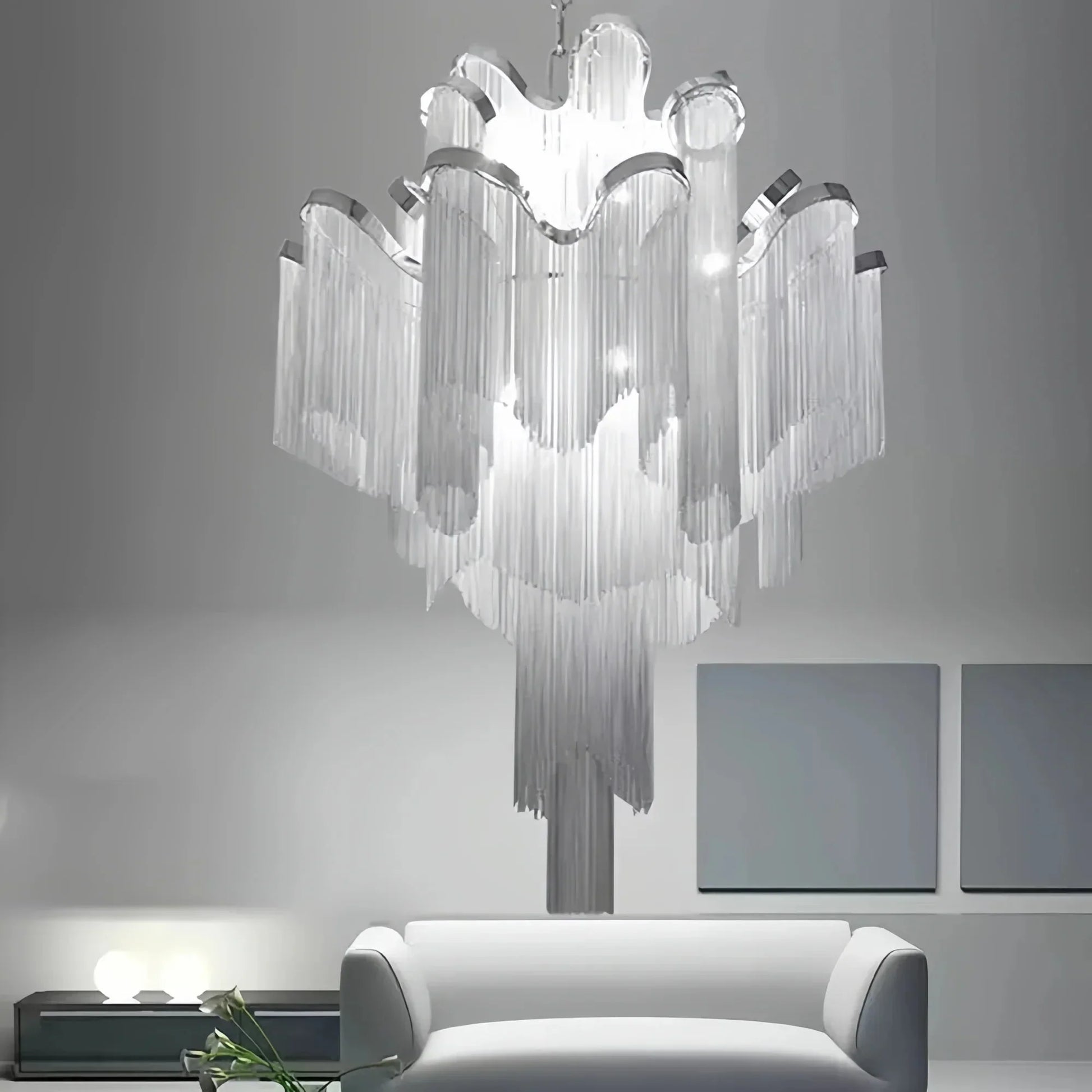 Post - Modern Extra Large Stainless Steel Long Tassel Chandelier - Kavker