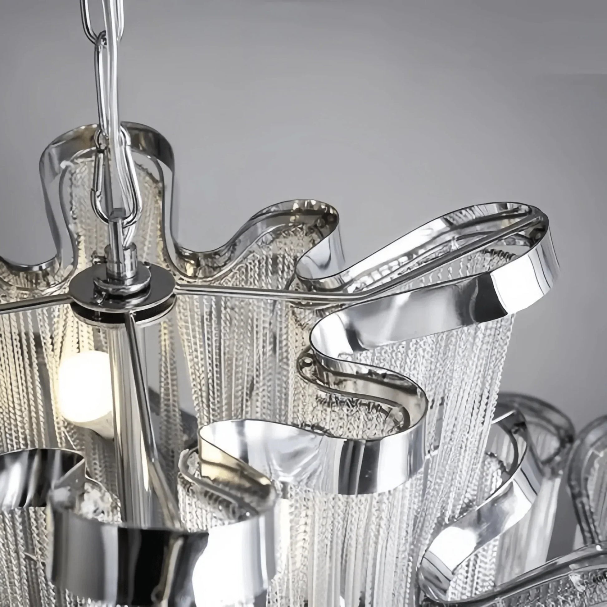 Post - Modern Extra Large Stainless Steel Long Tassel Chandelier - Kavker